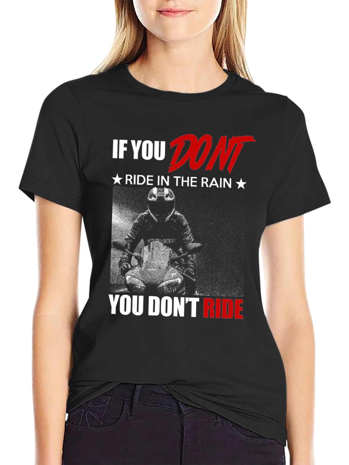 Black Riding in the Rain T-Shirt - Motorcycle Biker Tee view 2