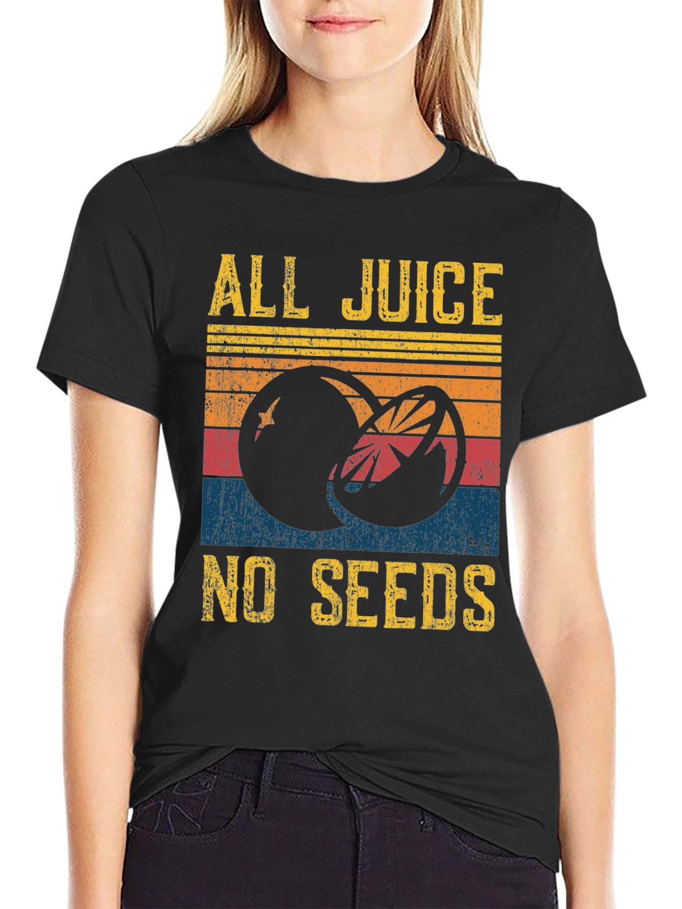 Black All Juice No Seeds Graphic Tee - Retro Fruit Design view 2