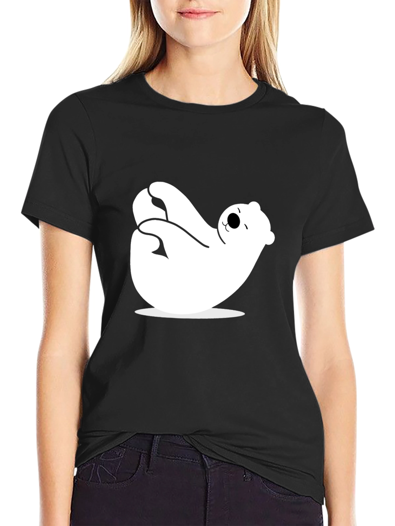 Black Relaxing Polar Bear Black Graphic Tee view 2