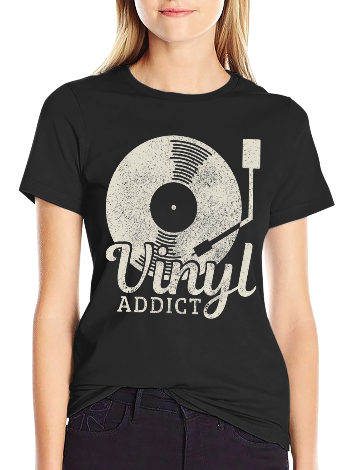 Black Vinyl Addict T-Shirt Retro Style Music Lover Tee view 2