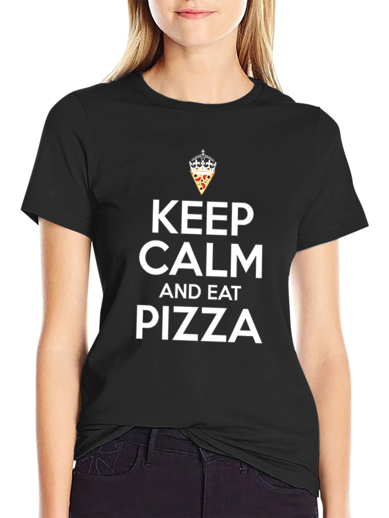 Black Keep Calm and Eat Pizza T-Shirt - Funny Graphic Tee view 2