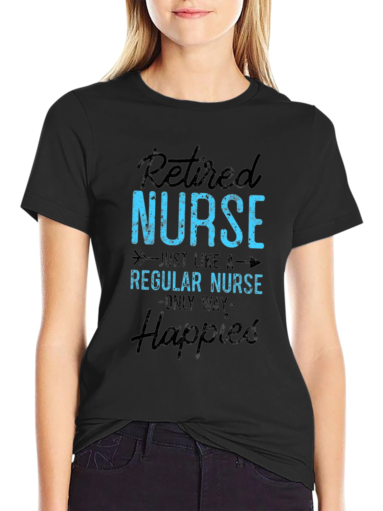 Black Retired Nurse T-Shirt - Happier Than Ever! view 2
