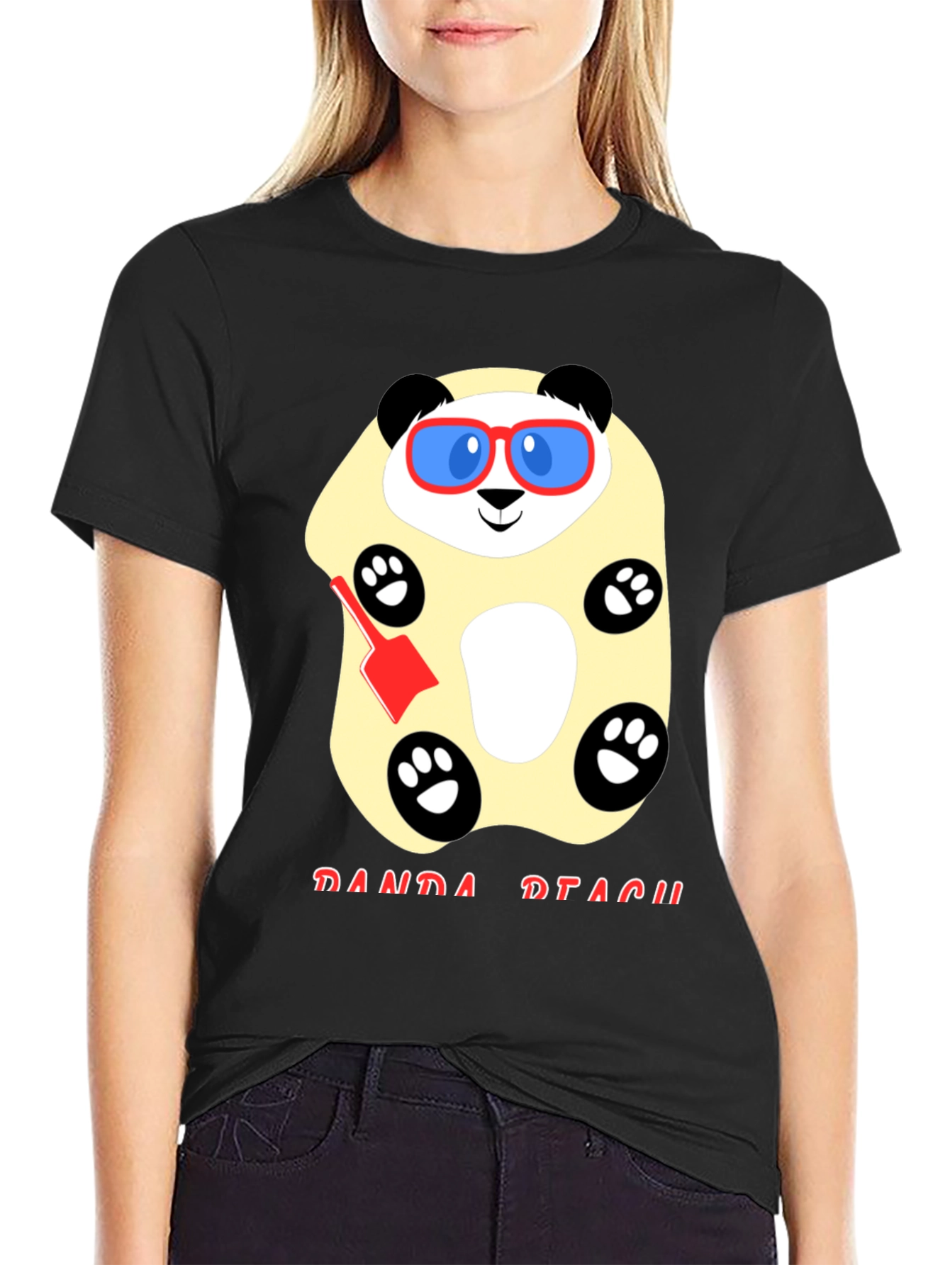 Black Cool Panda Beach T-Shirt - Black Cotton view 2