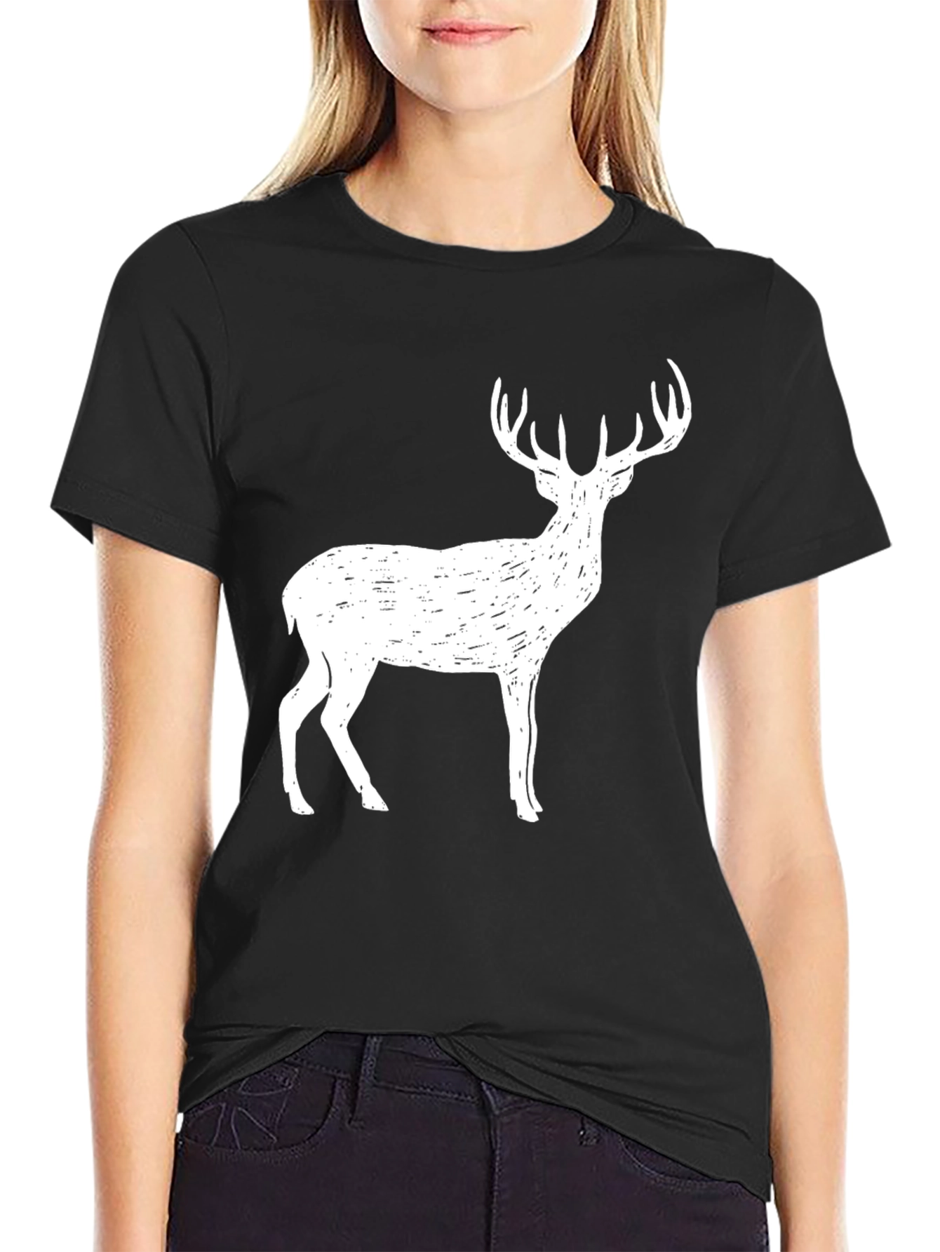 Black Men's Deer Graphic Tee - Black Casual Shirt view 2