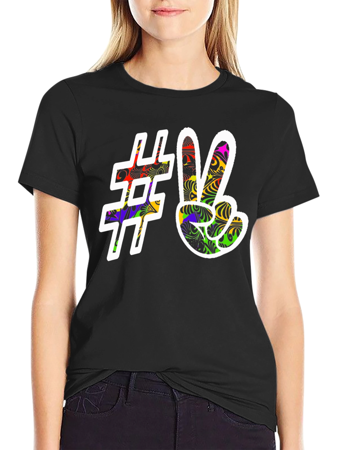 Black Peace Sign Graphic Tee - Black view 2