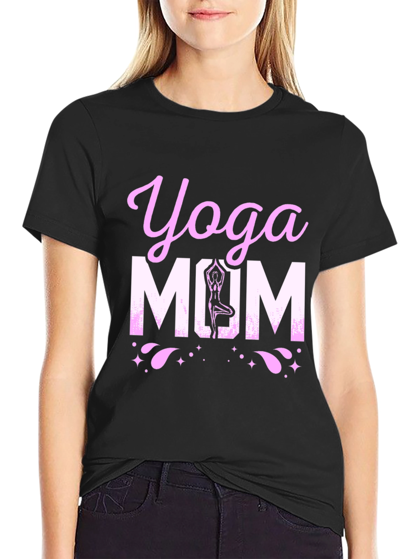 Black Yoga Mom Black Graphic T-Shirt view 2