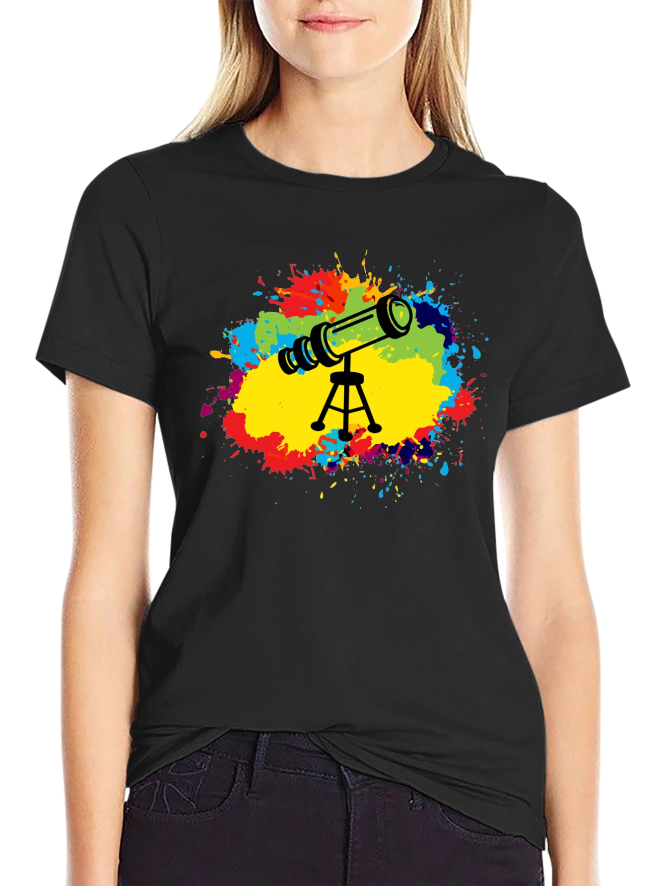 Black Telescope Splash Graphic T-Shirt - Astronomy Tee view 2