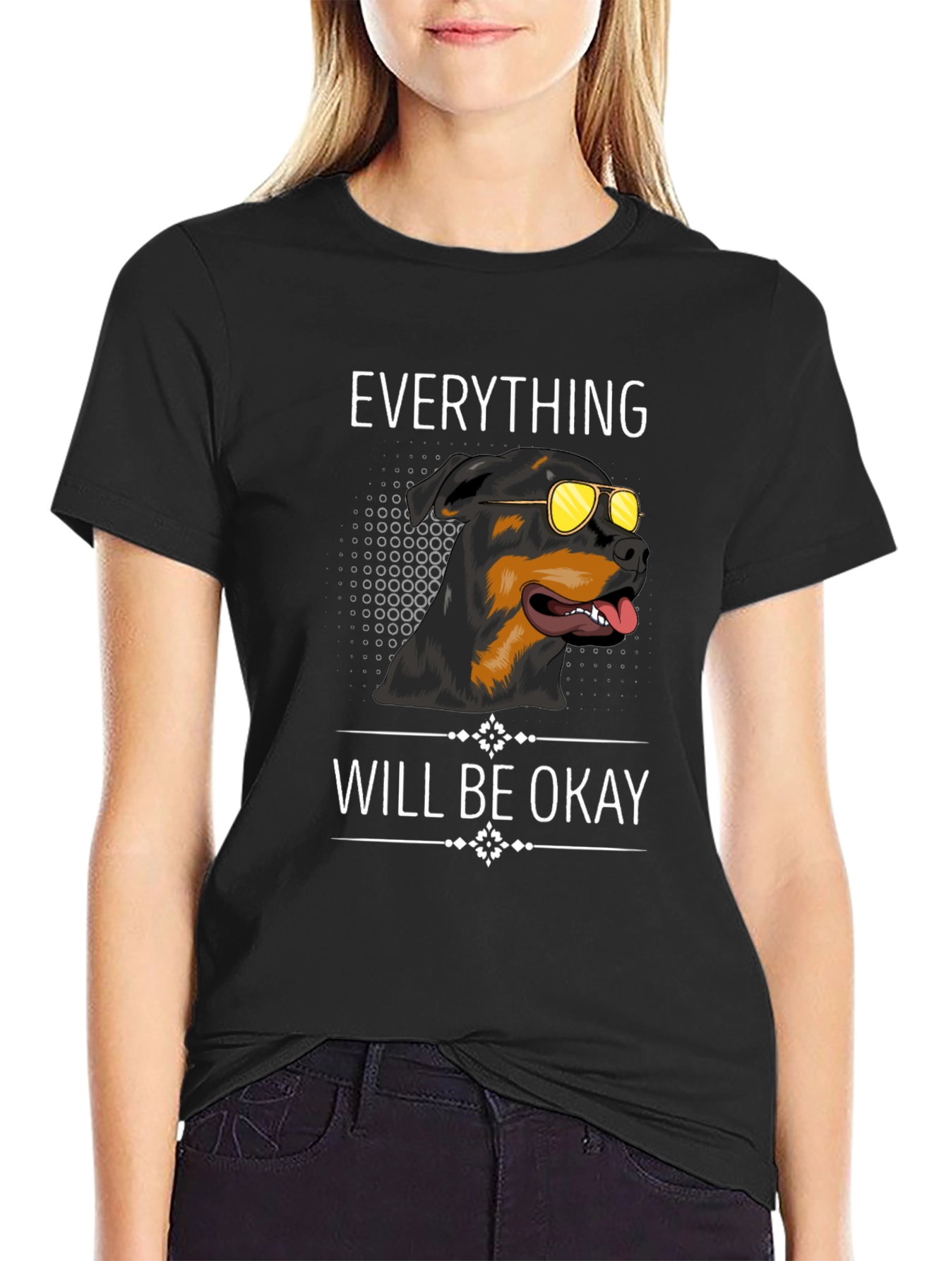 Black Dog with Sunglasses Graphic T-Shirt - Everything Will Be Okay view 2
