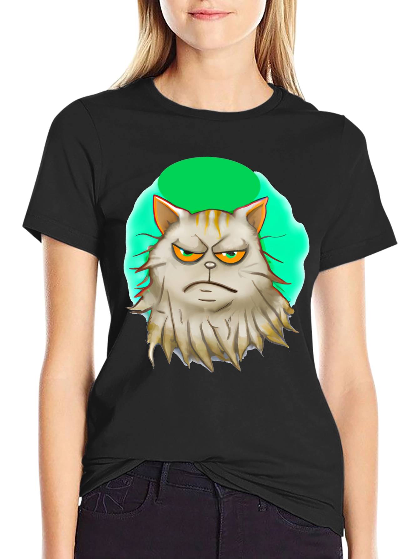 Black Grumpy Cat T-Shirt - Unique Graphic Tee view 2