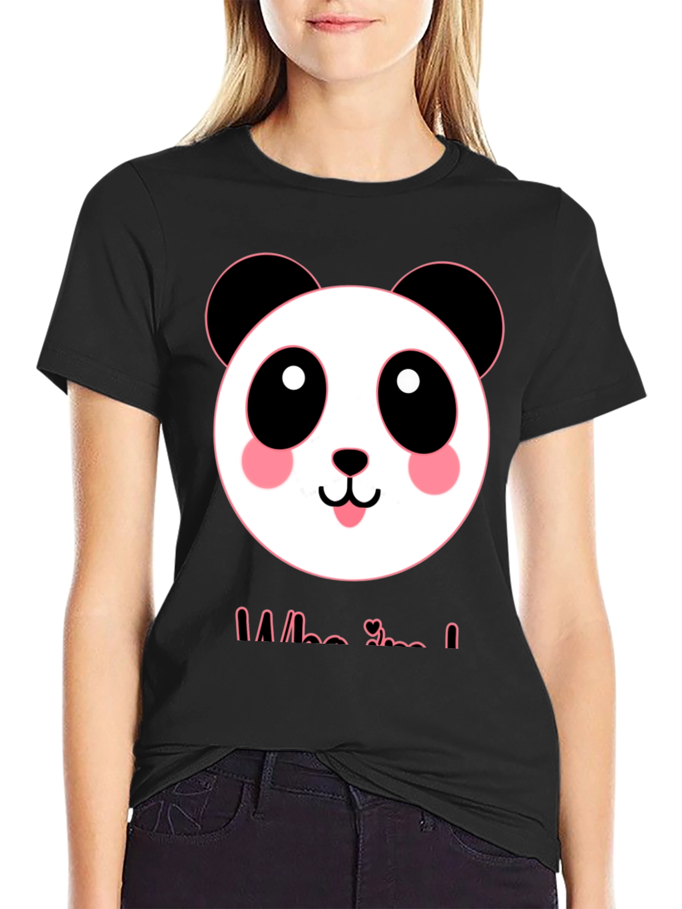Black Cute Panda Graphic Tee - Men's Black T-Shirt view 2