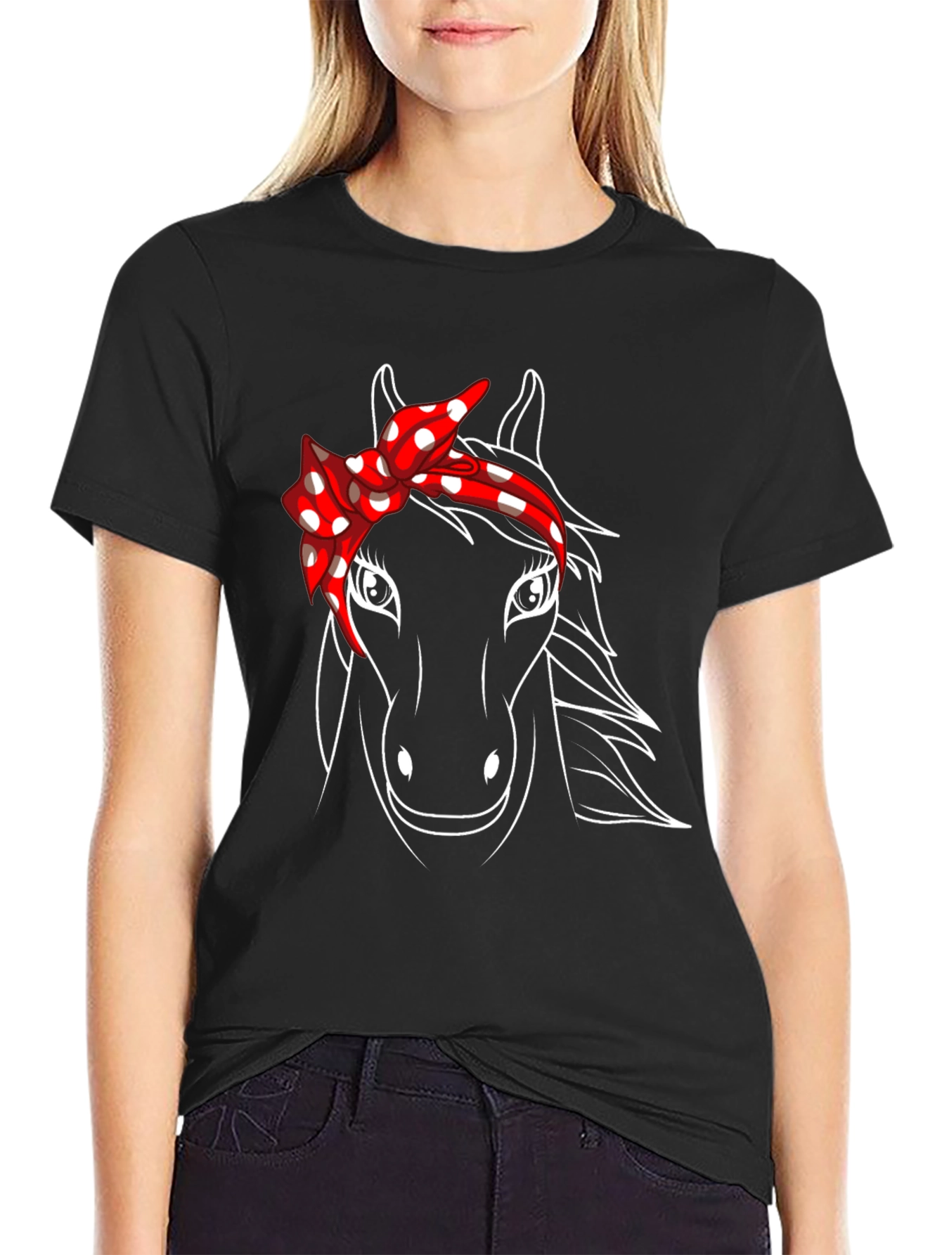 Black Horse Graphic Tee with Bandana - Black Casual T-Shirt view 2