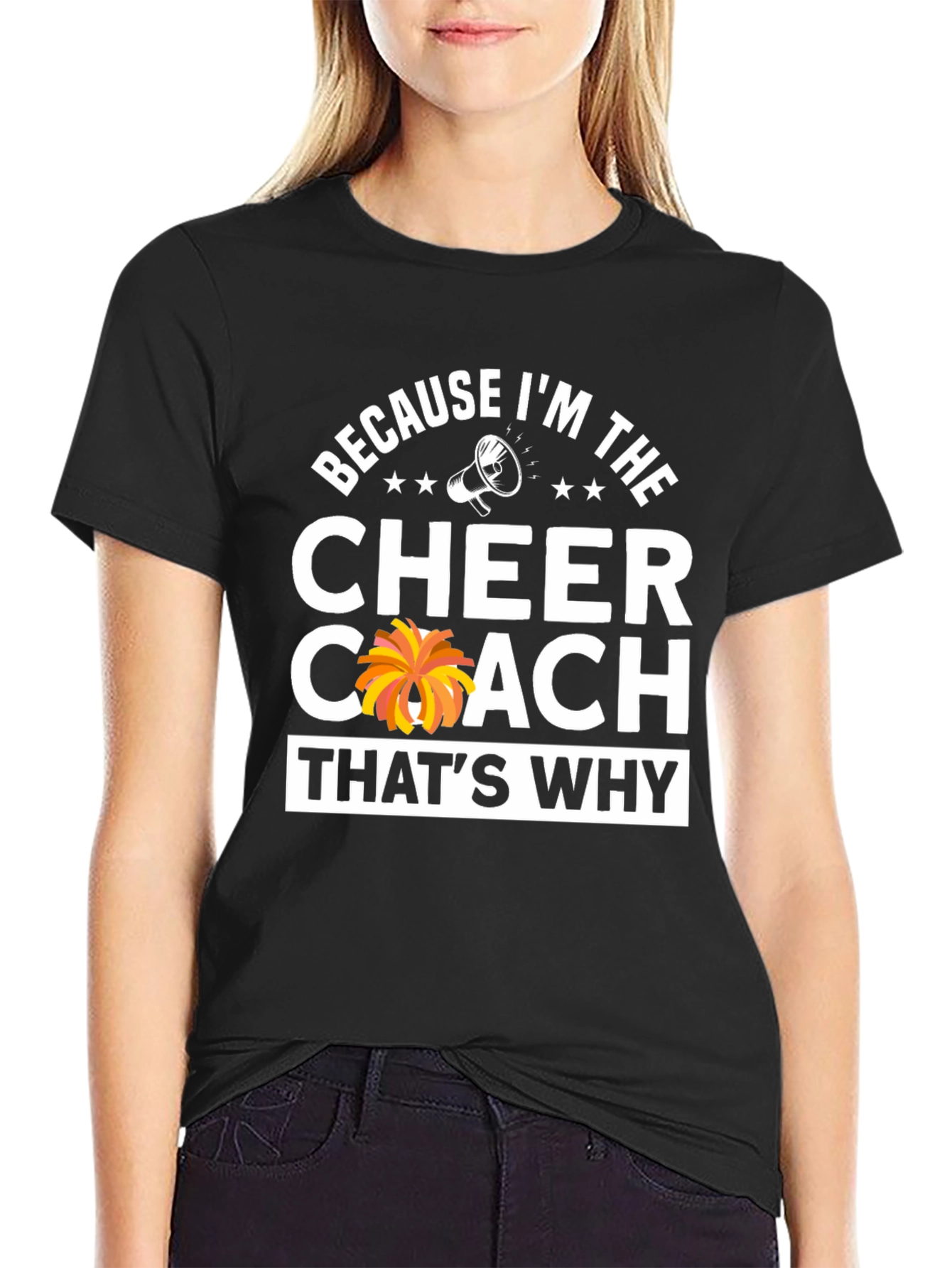 Black Cheer Coach T-Shirt: Because I'm The Cheer Coach! view 2