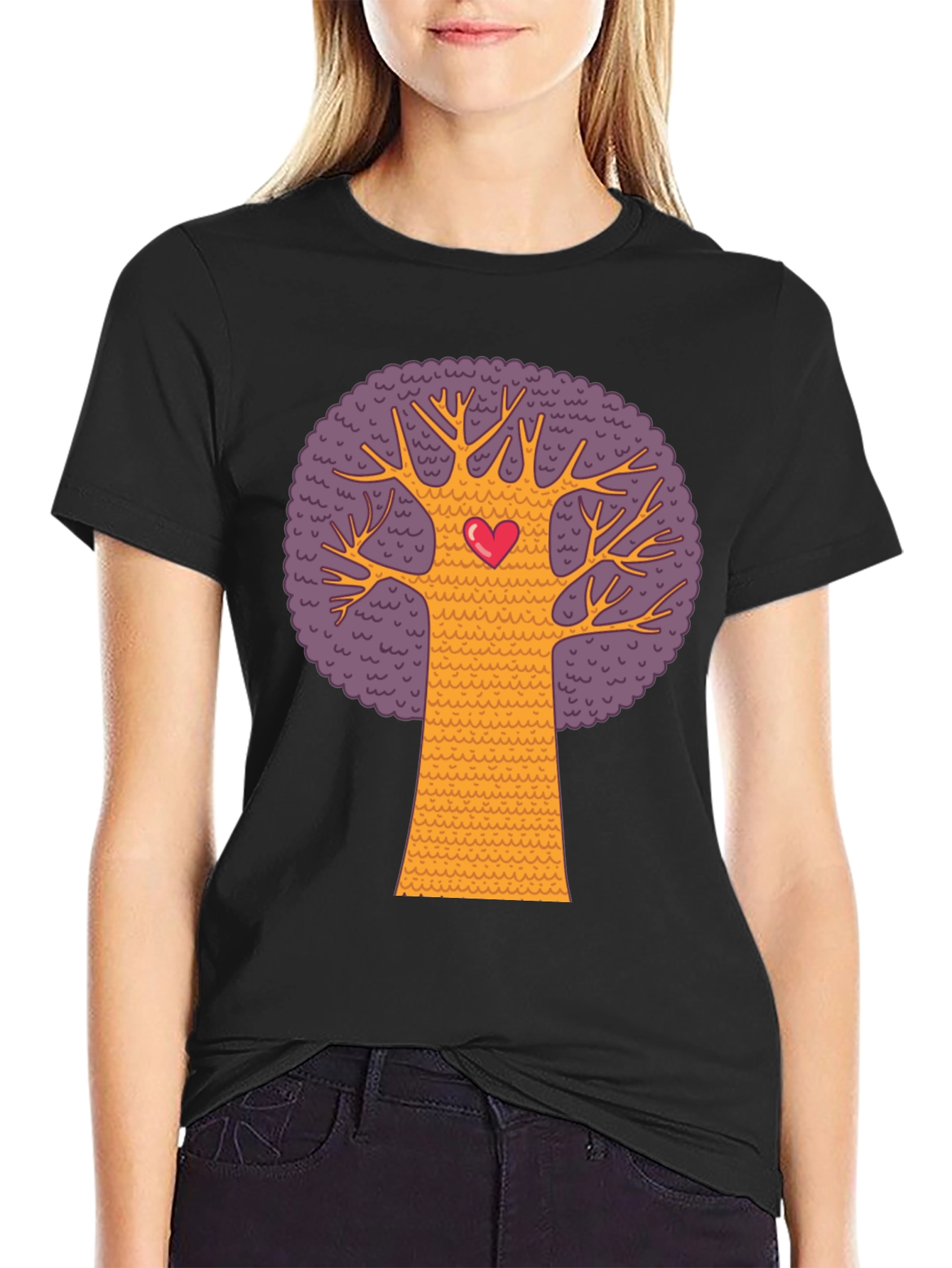 Black Heart Tree Graphic Tee - Black Cotton Blend T-Shirt view 2