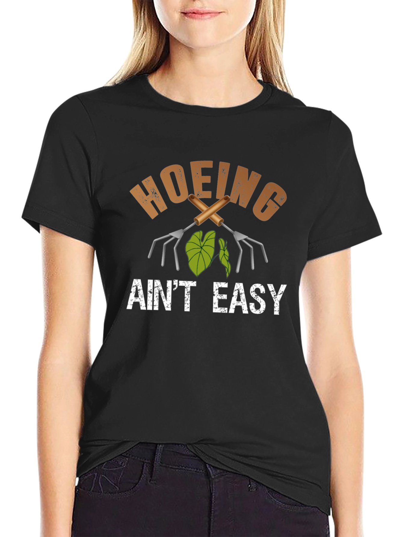 Black Hoeing Ain't Easy T-Shirt - Gardening Humor Tee view 2