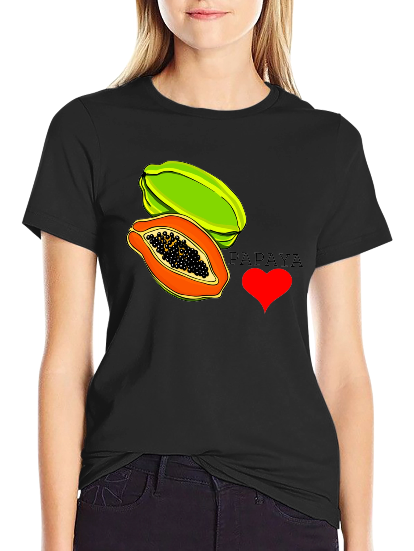 Black I Love Papaya Graphic T-Shirt - Fruit Lover Tee view 2