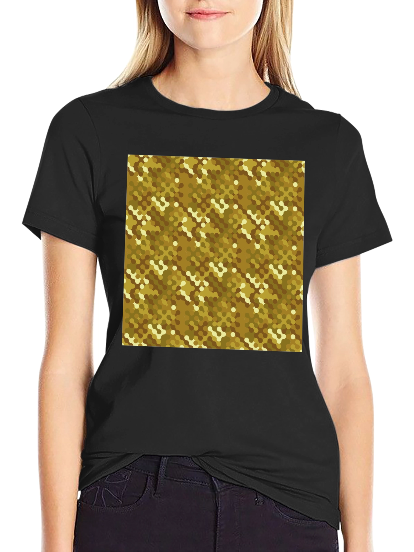 Black Geometric Pattern T-Shirt - Modern Black Tee view 2