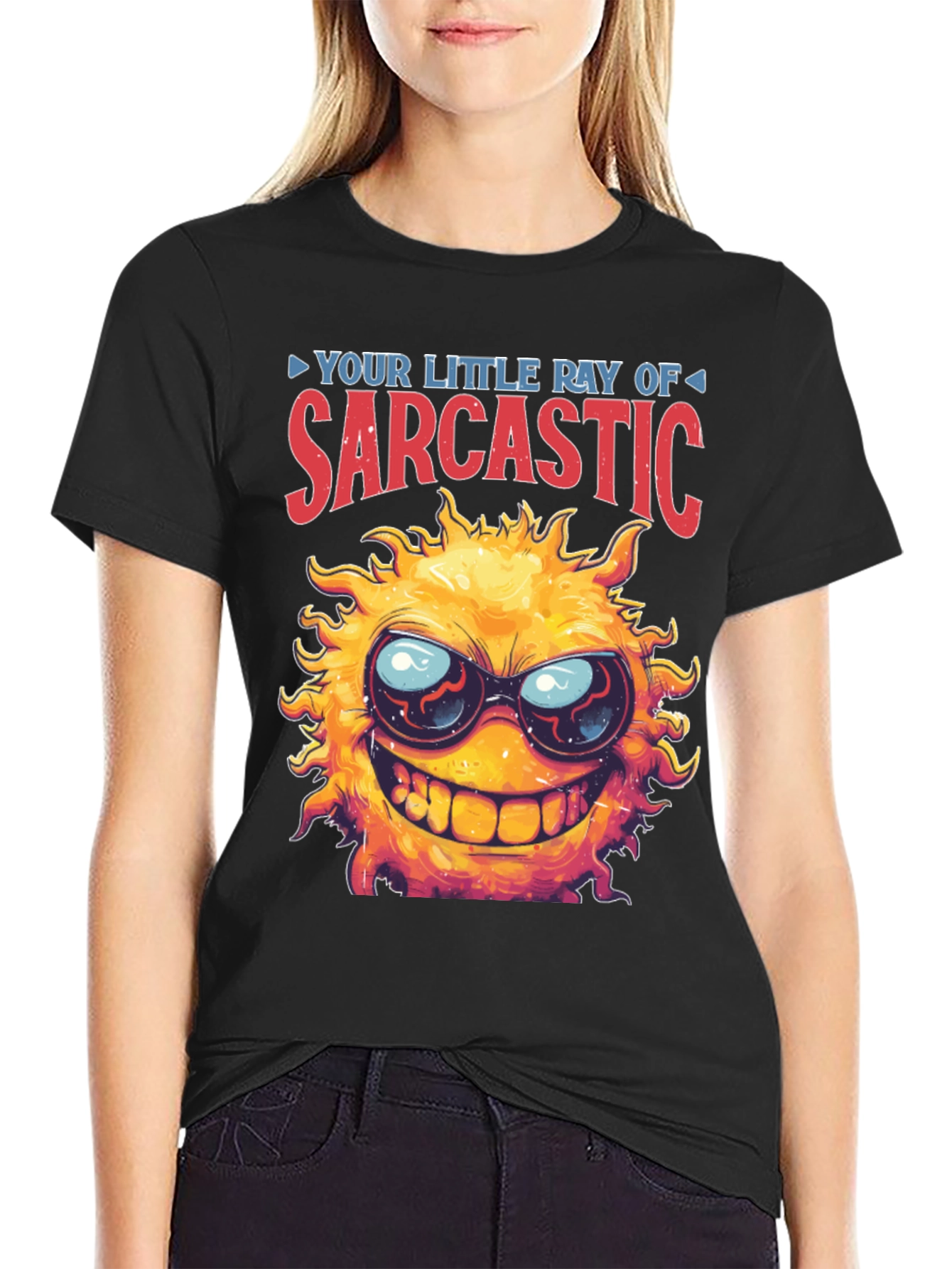 Black Sarcastic Sun Graphic T-Shirt - Black view 2