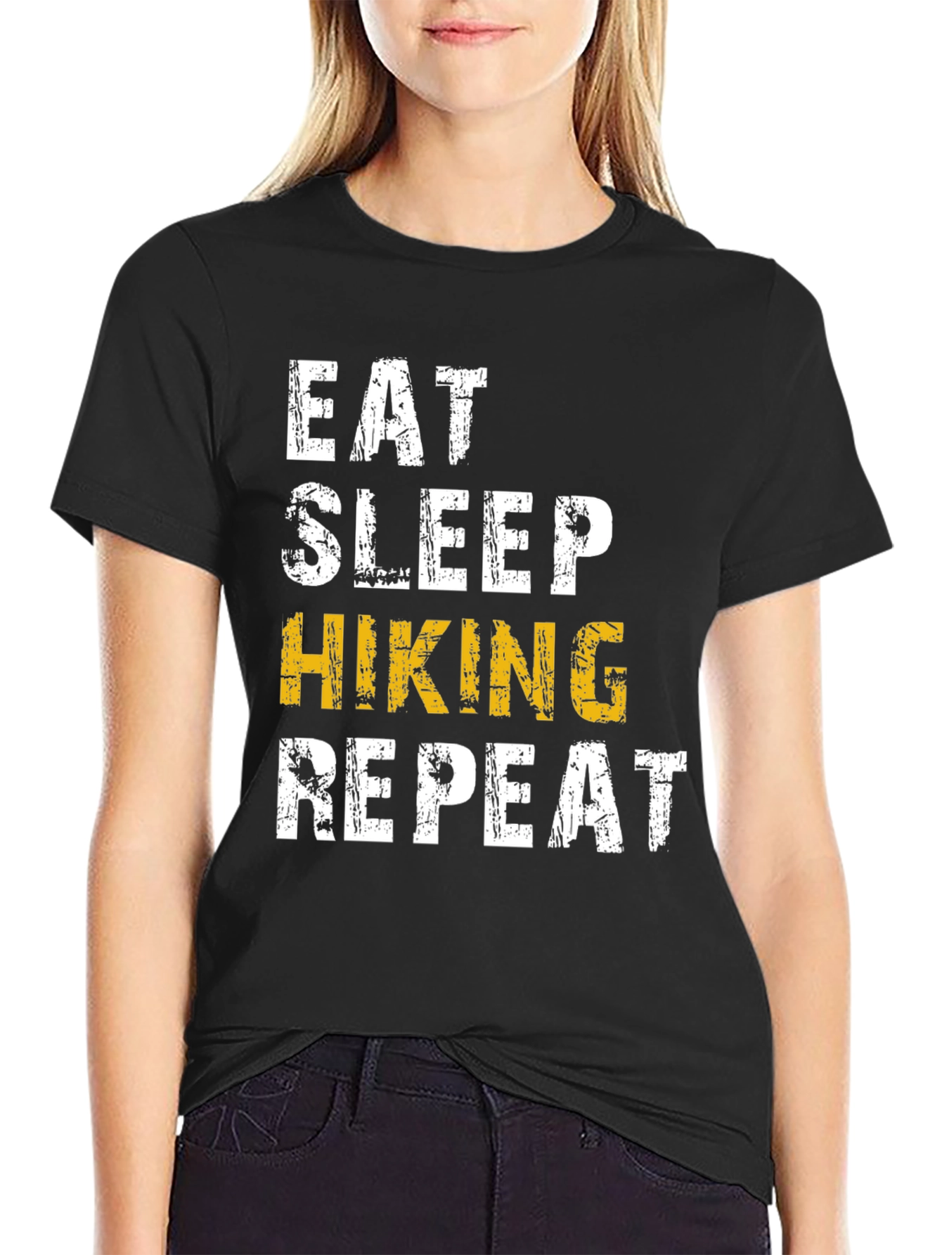 Black Eat Sleep Hiking Repeat T-Shirt - Black Cotton Tee view 2