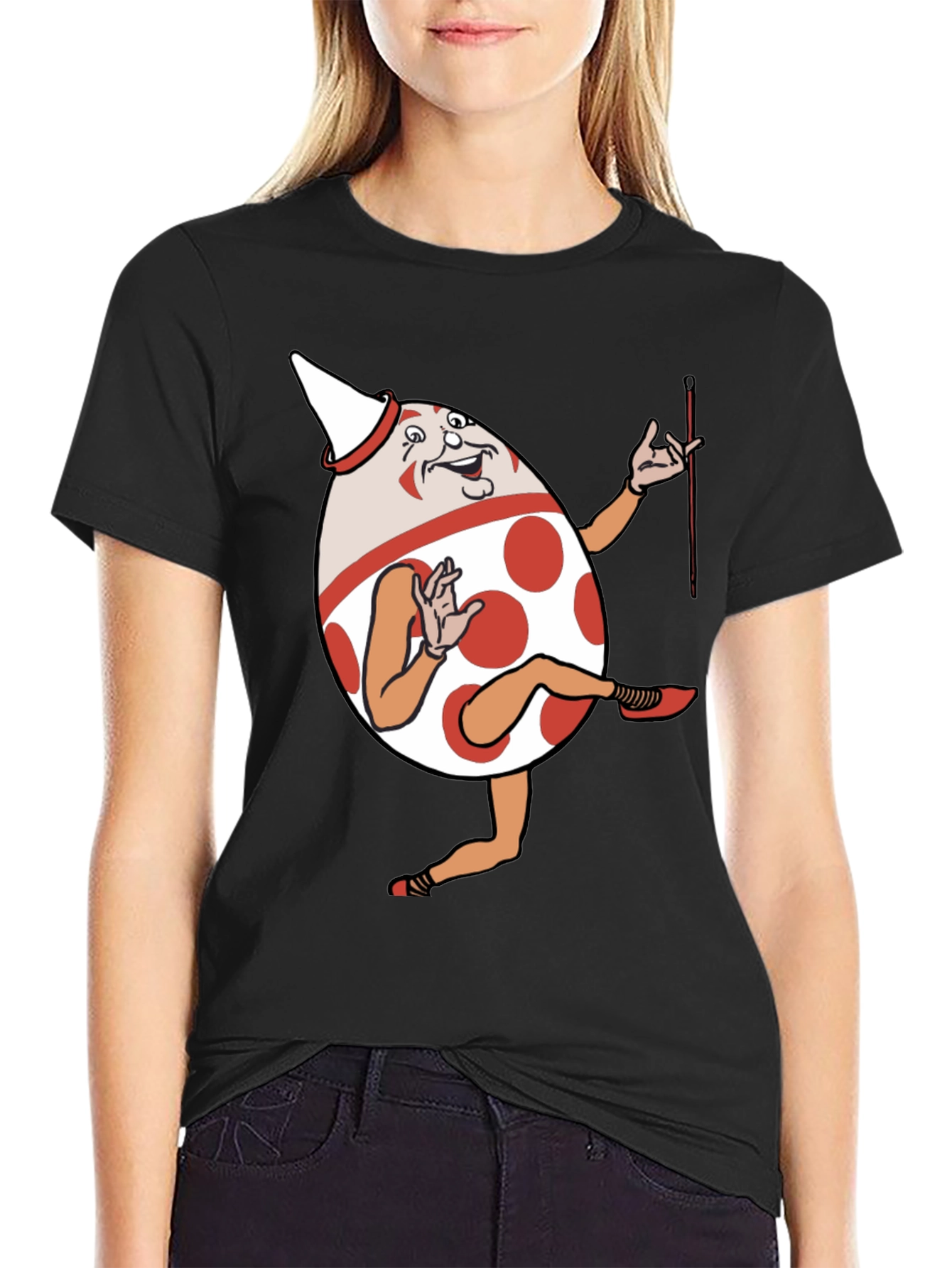 Black Funny Egg Cartoon Character Graphic T-Shirt view 2