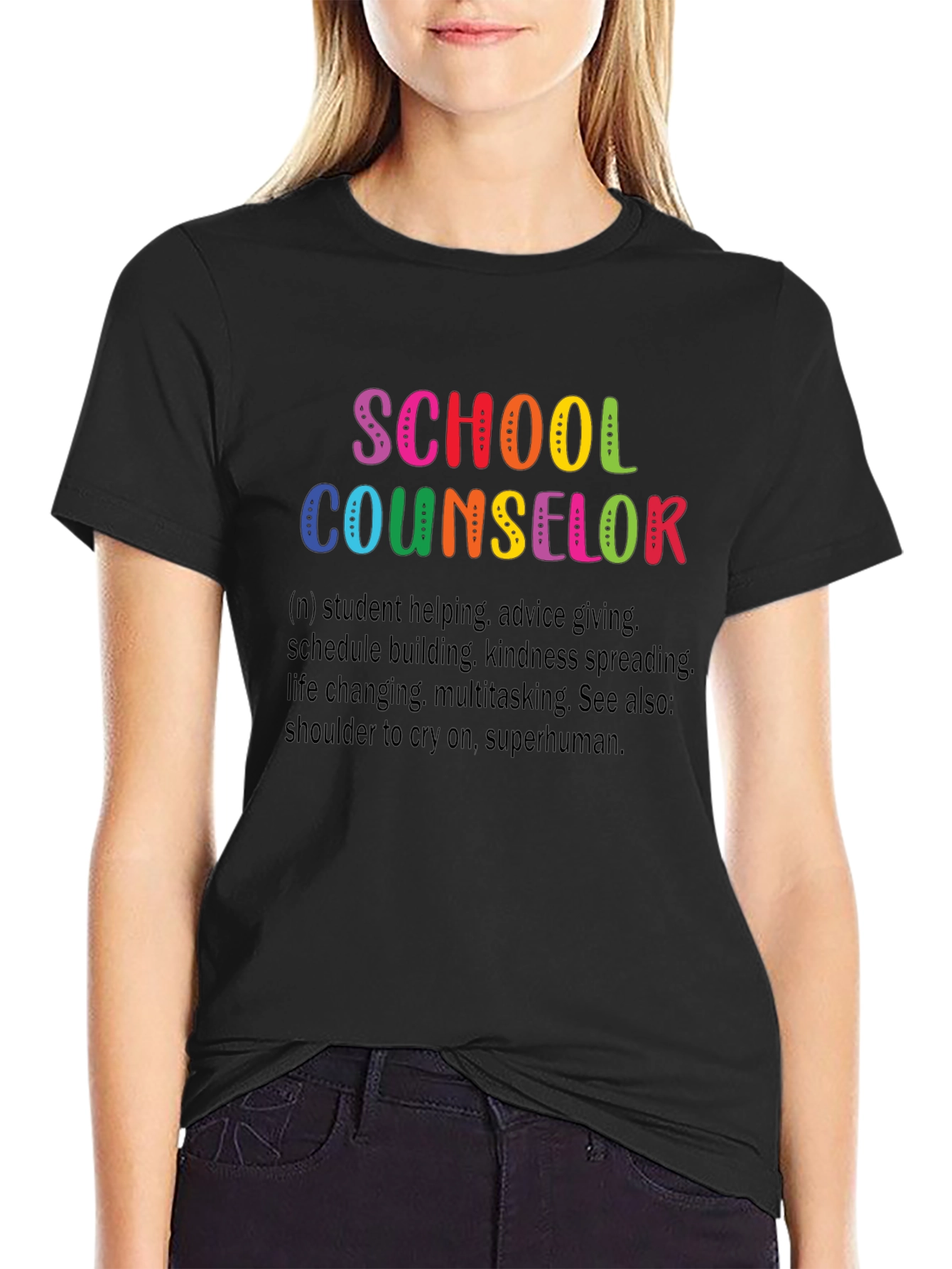 Black School Counselor Definition T-Shirt - Colorful Design view 2