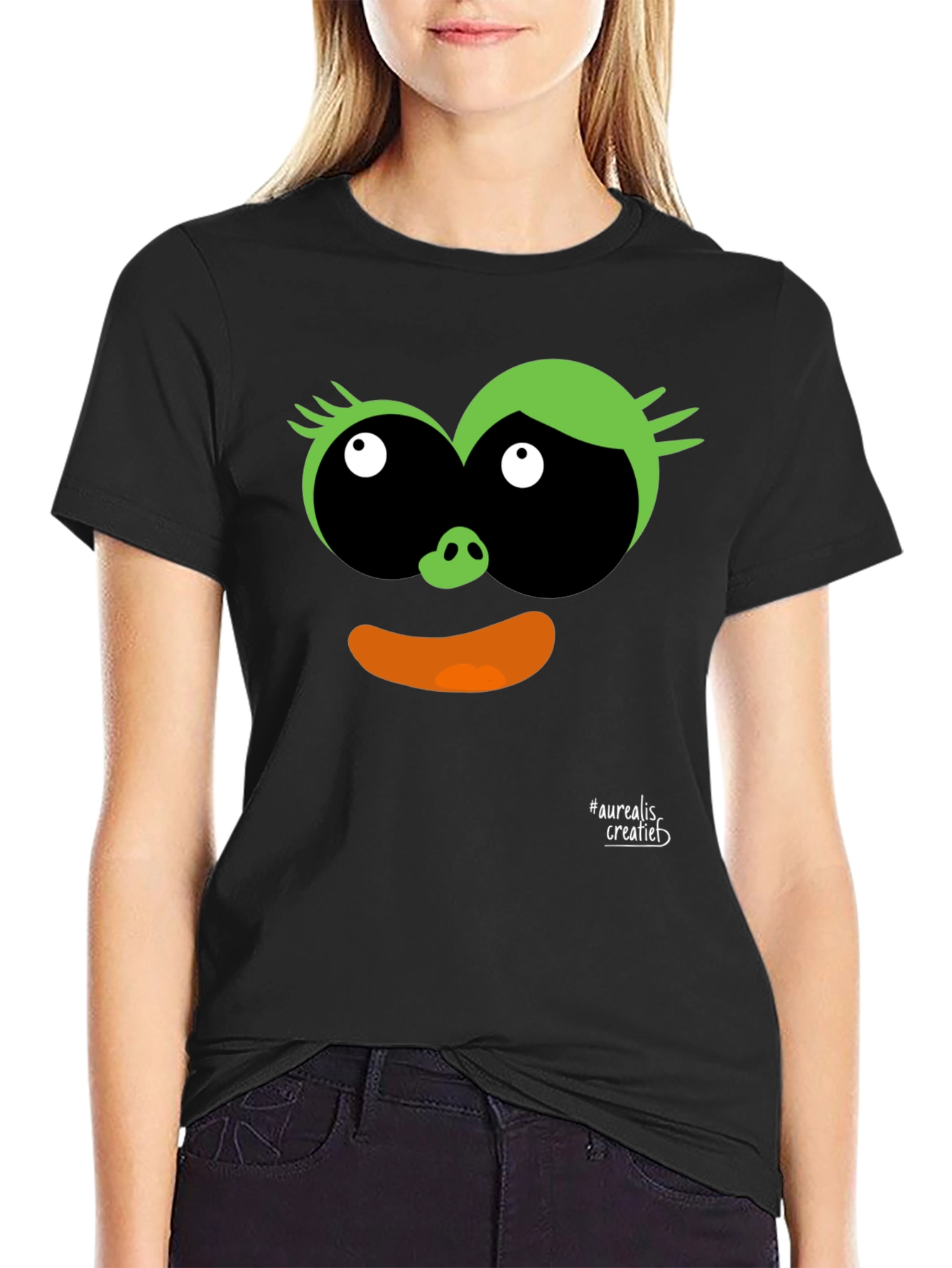 Black Fun Cartoon Face Black T-Shirt view 2
