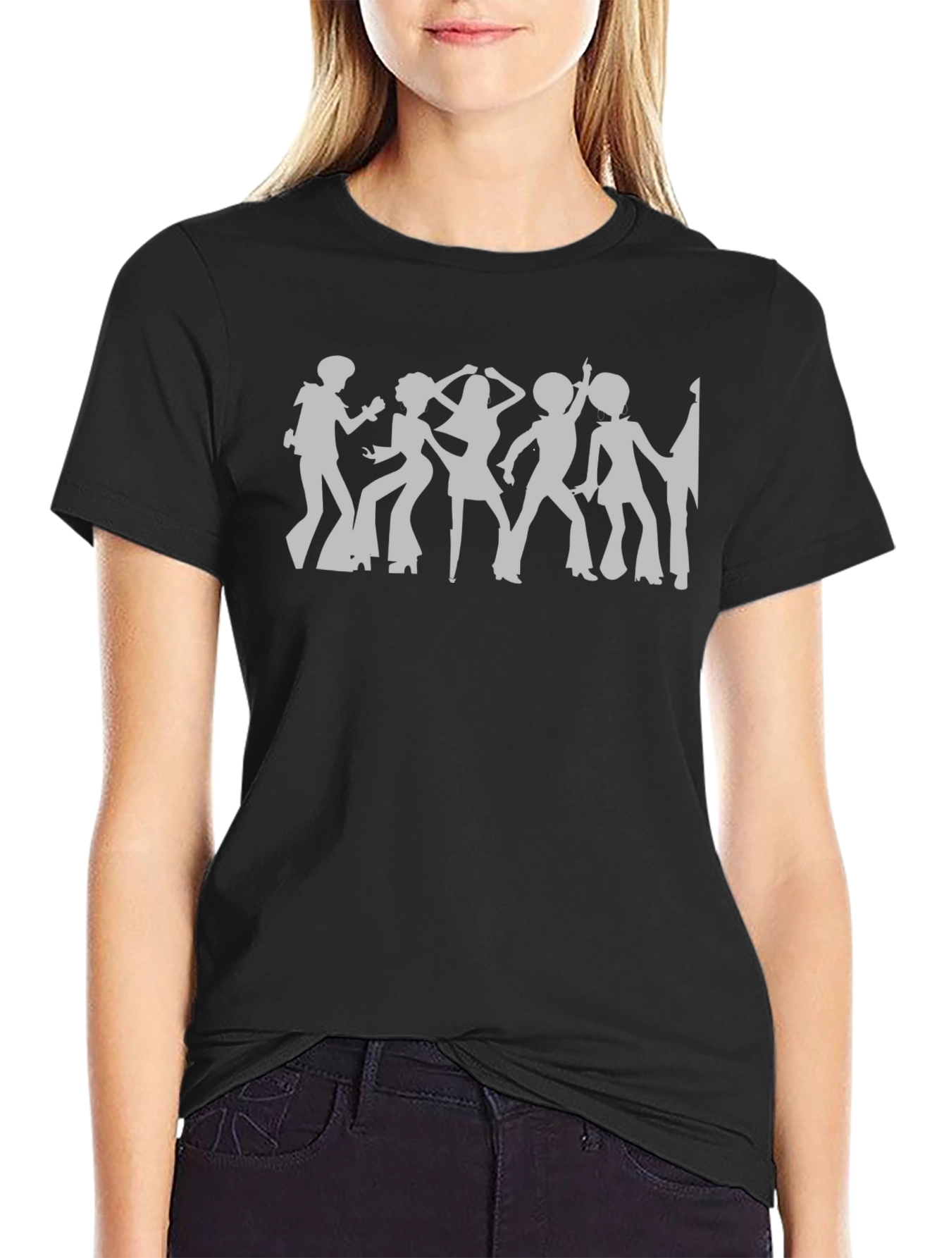 Black Retro Disco Dance Silhouette Black T-Shirt view 2