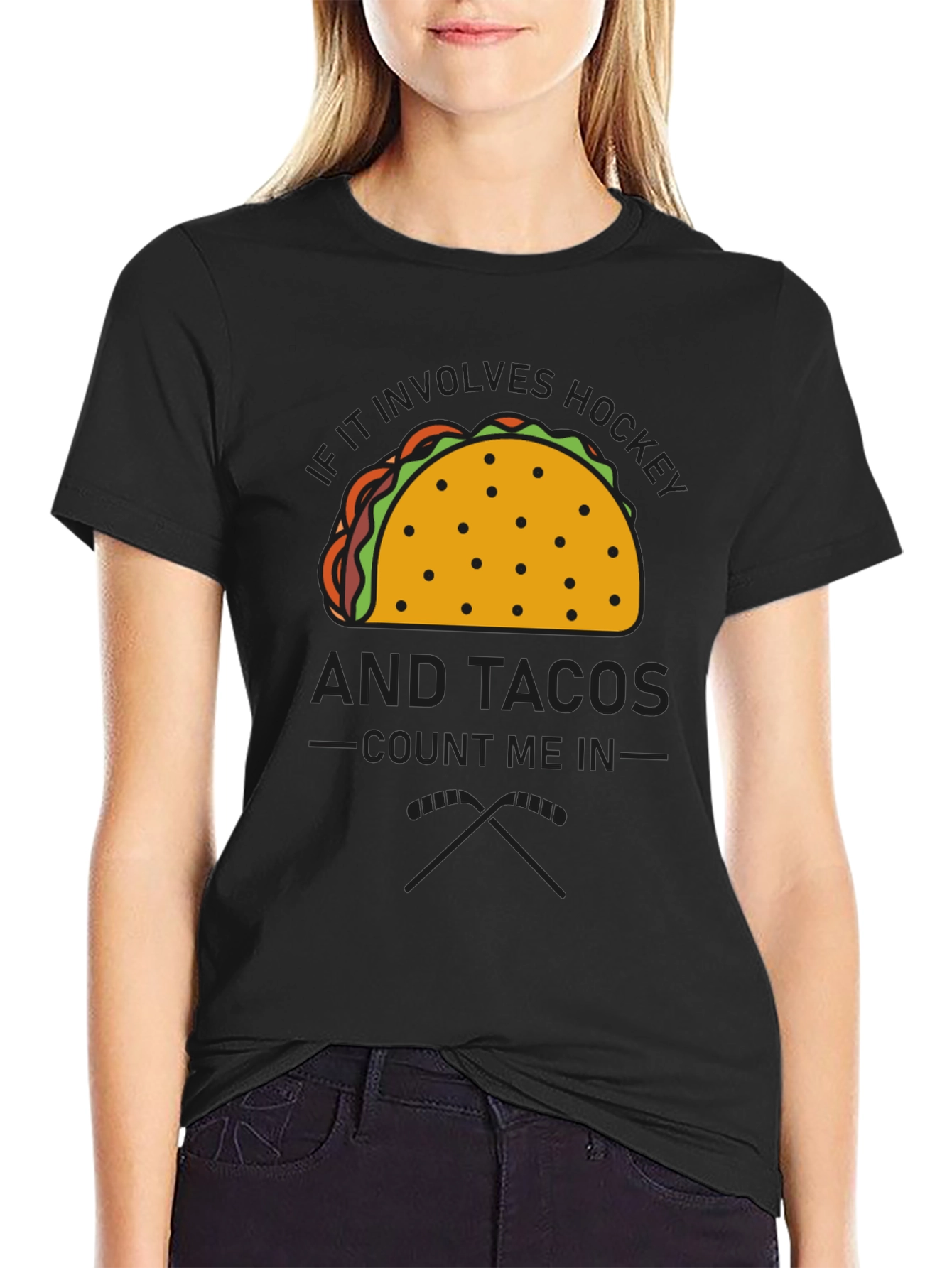 Black Hockey and Tacos Graphic Tee view 2