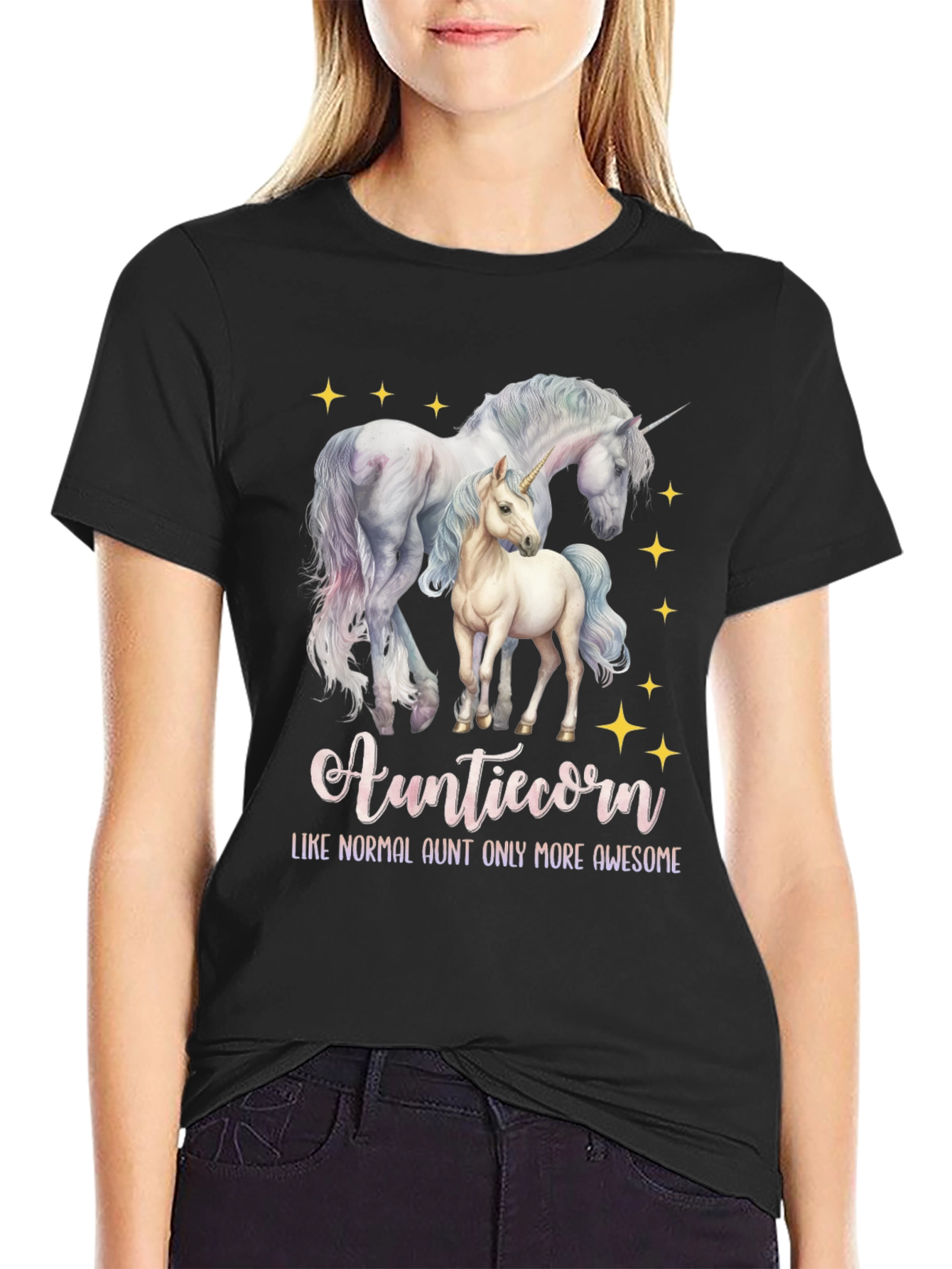 Black Auntiecorn Unicorn Graphic Tee view 2