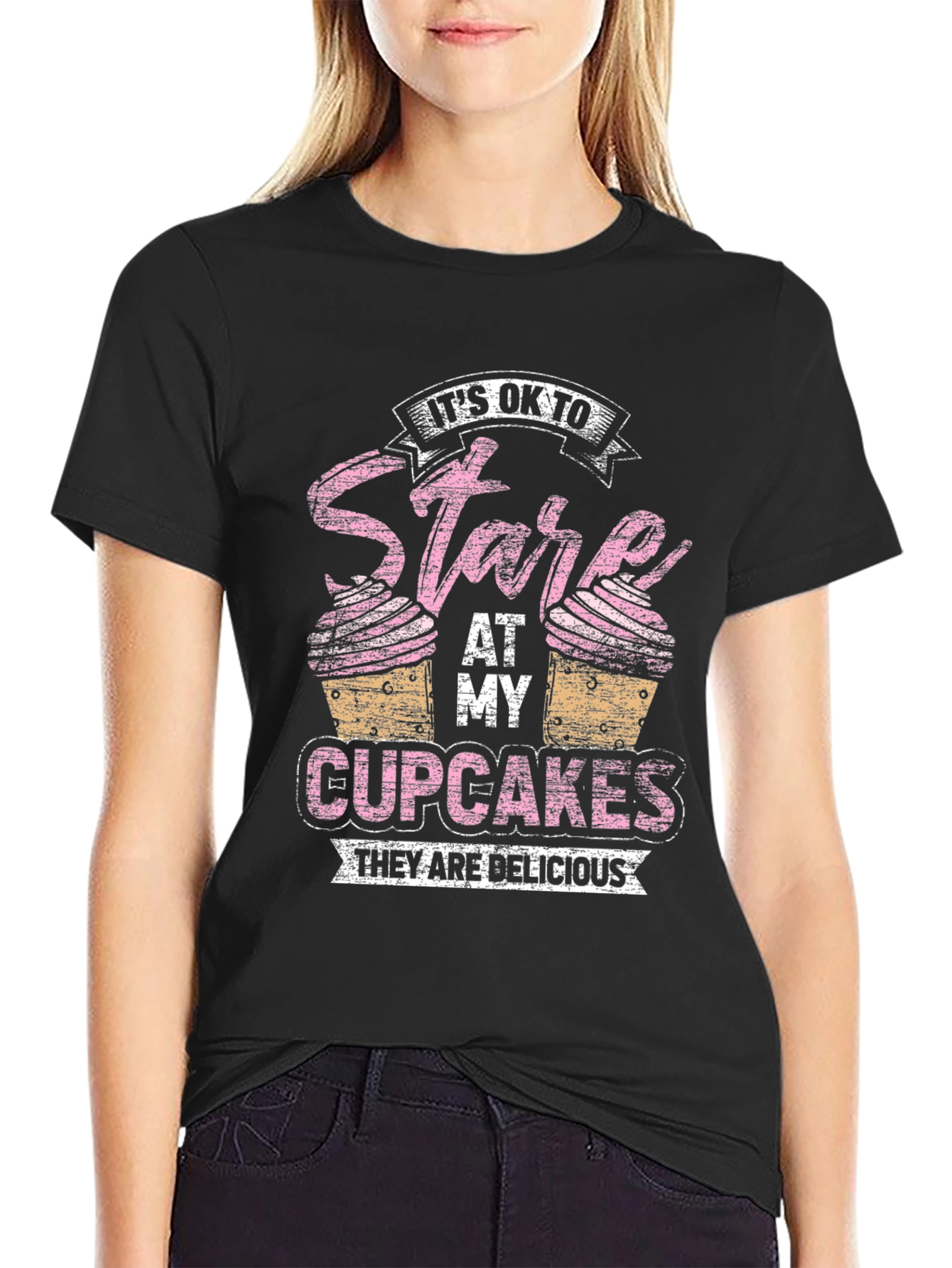 Black It's Ok to Stare at My Cupcakes T-Shirt view 2