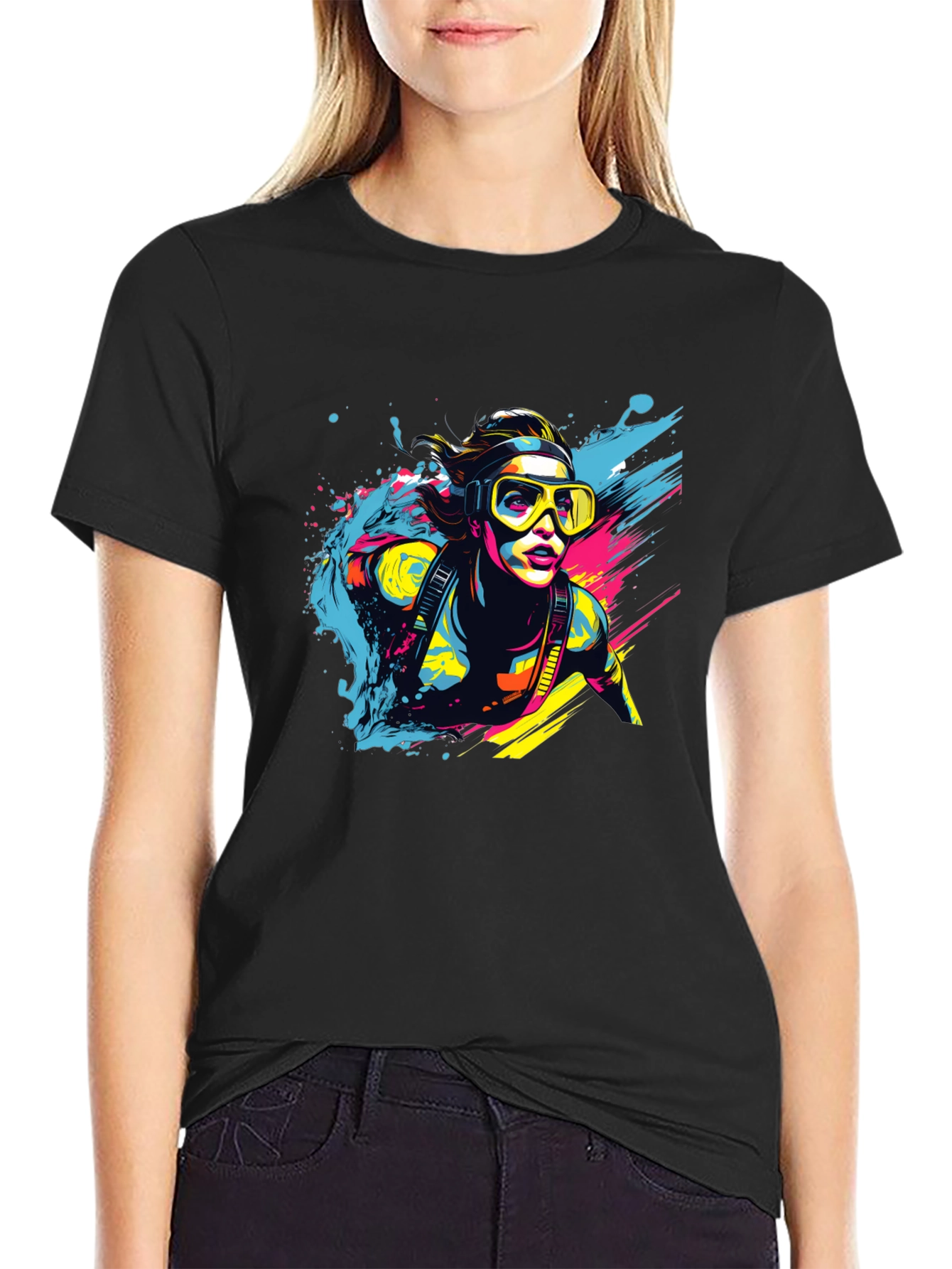 Black Diver Splash T-Shirt - Cool Graphic Tee view 2