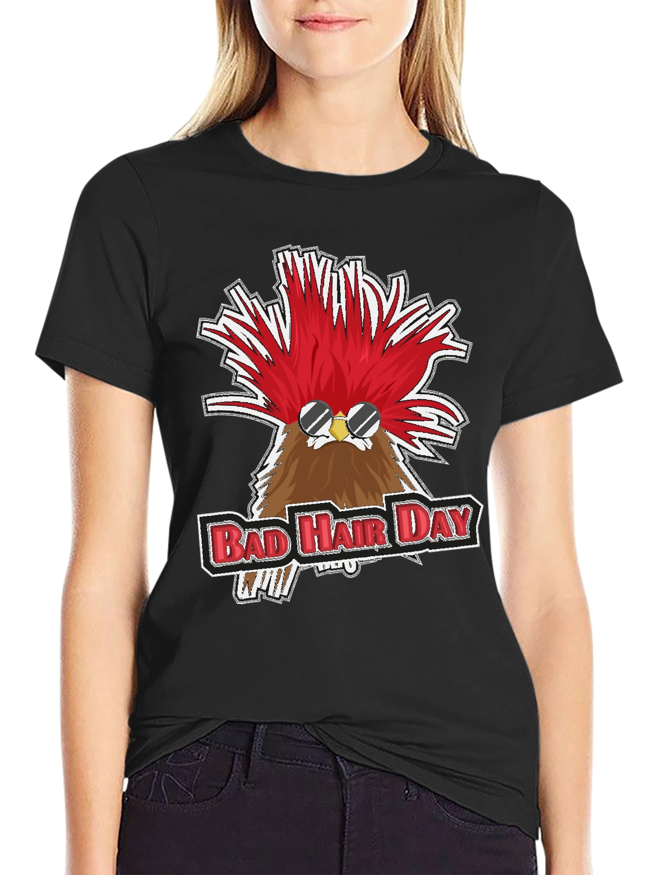 Black Bad Hair Day Chicken Graphic Tee view 2