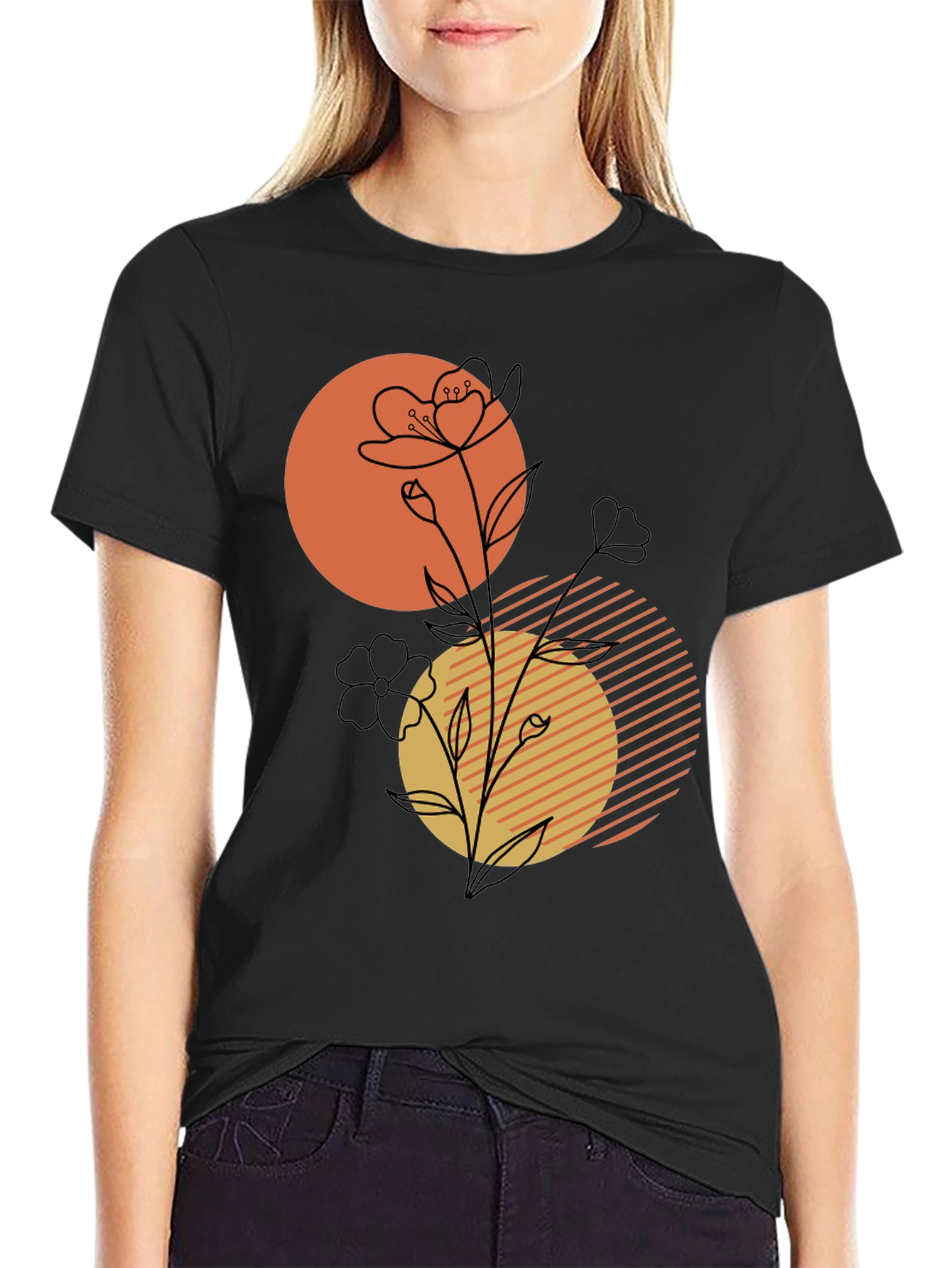 Black Abstract Floral Graphic Tee - Modern Stylish Comfort view 2