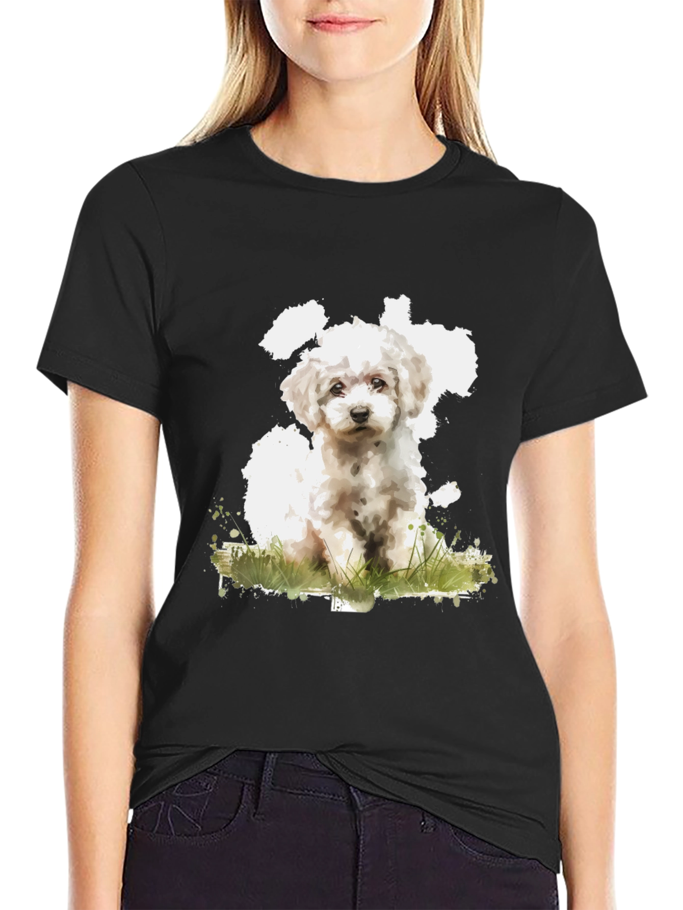 Black Cute Dog Art Black T-Shirt - Soft Cotton Blend view 2