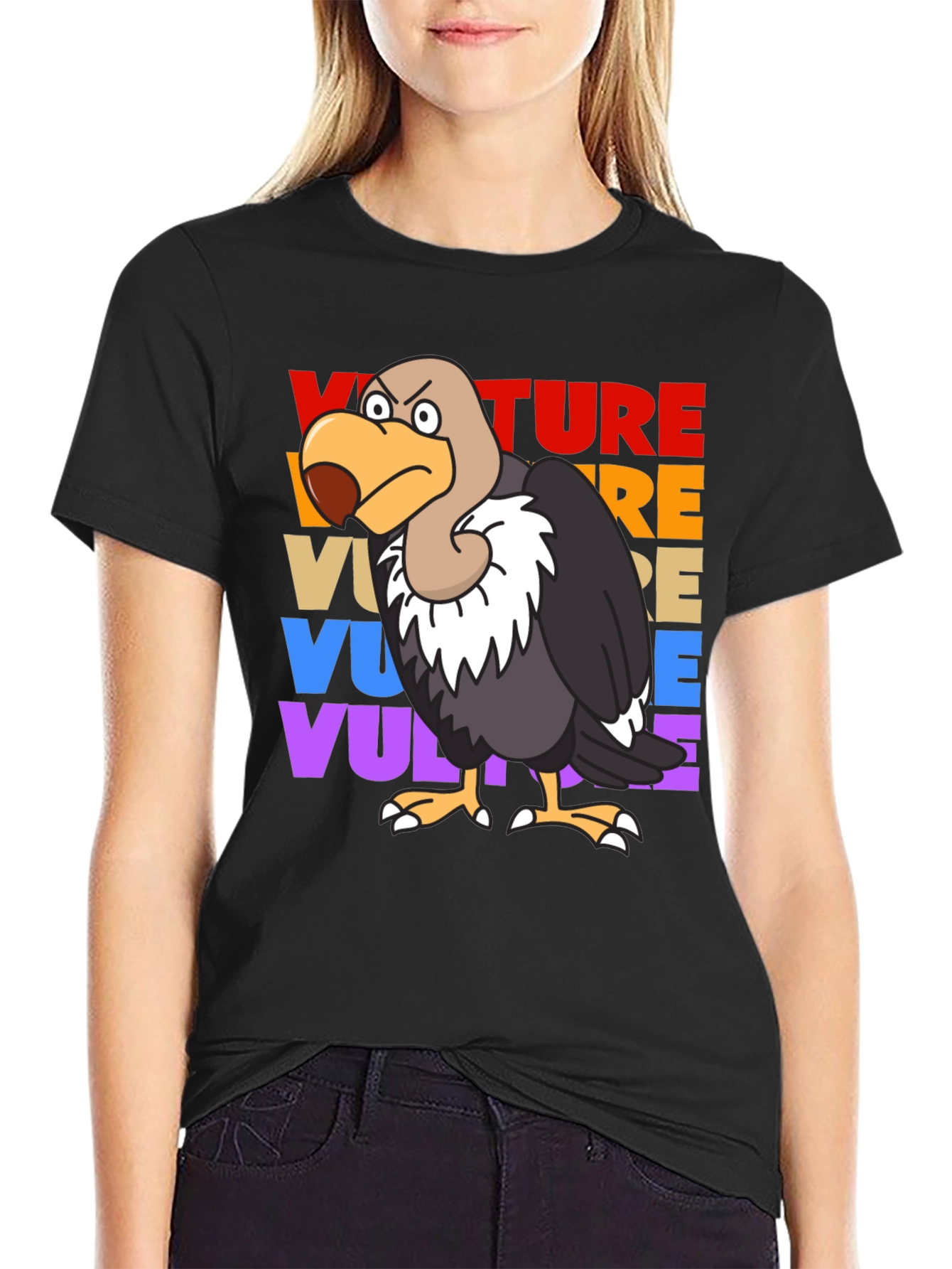 Black Vulture T-Shirt - Retro Style Cartoon Bird Tee view 2