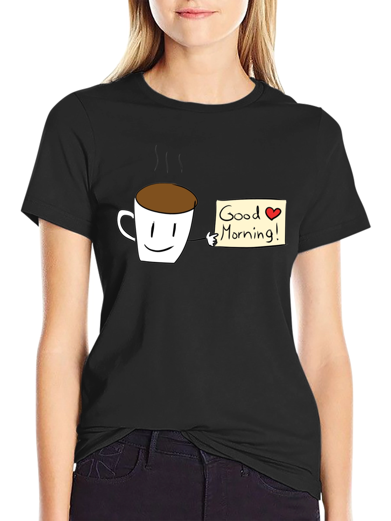 Black Good Morning Coffee Graphic T-Shirt - Black view 2