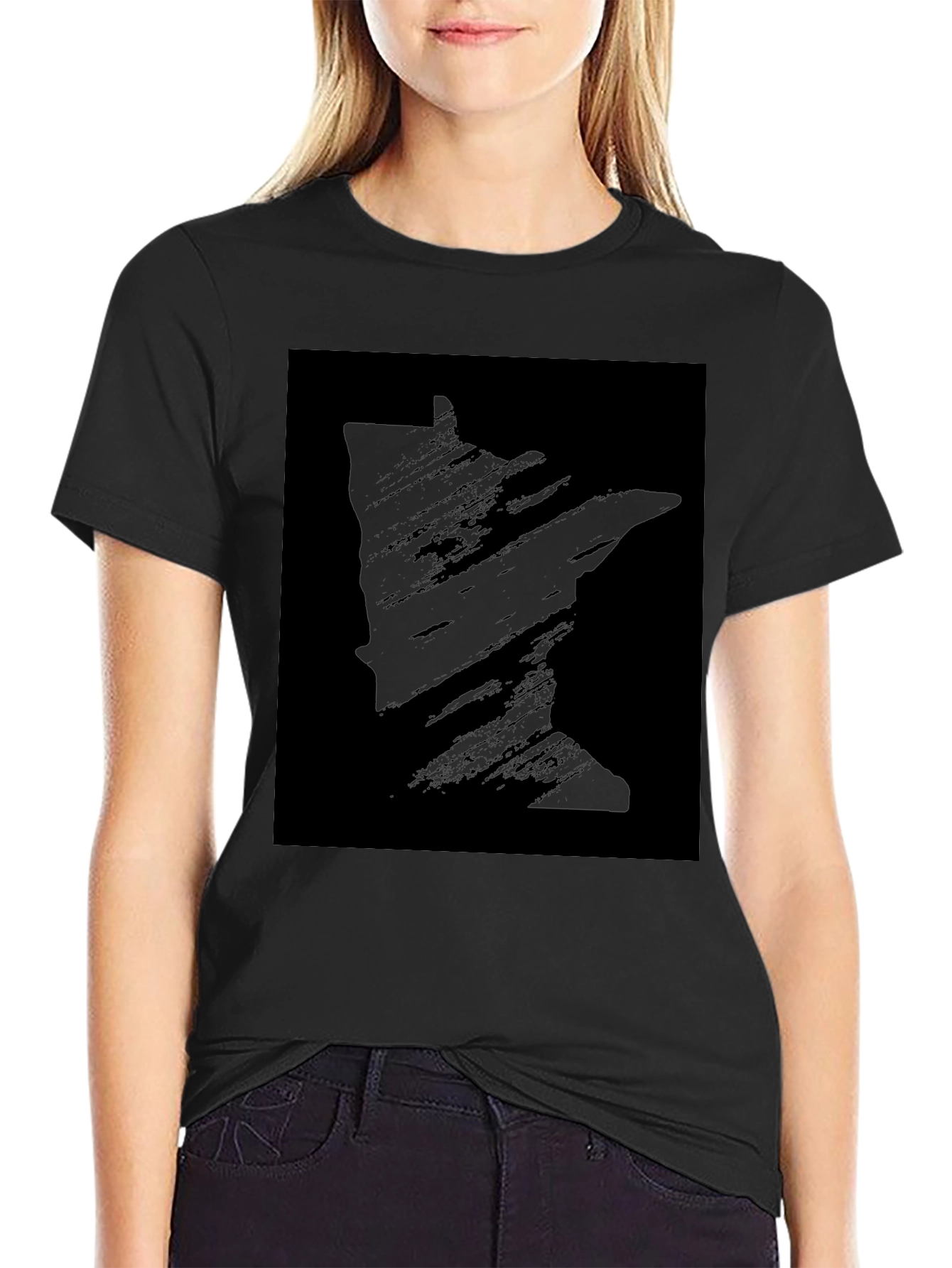 Black Minnesota State Silhouette Black T-Shirt view 2