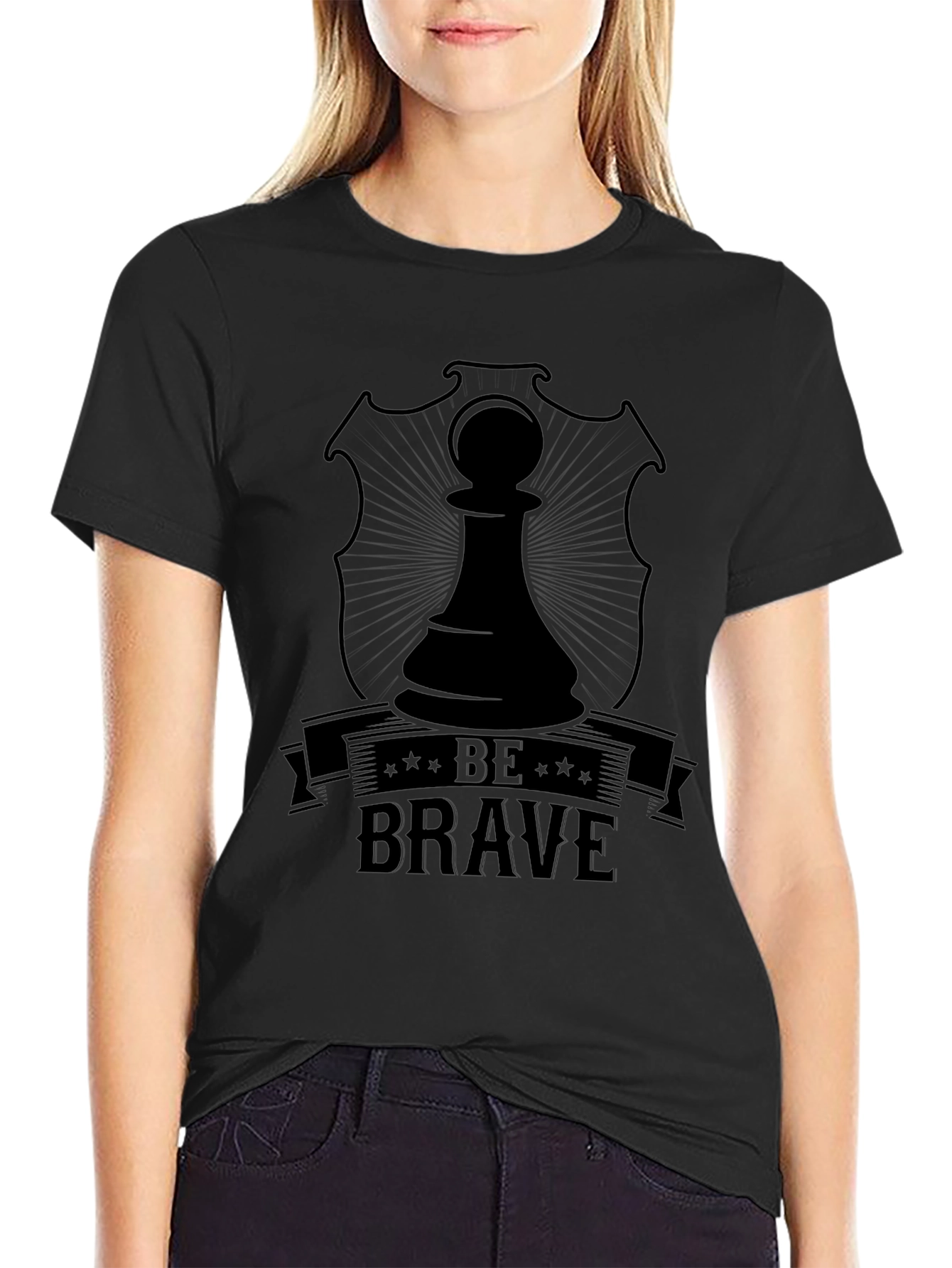 Black Be Brave Chess Piece Graphic T-Shirt view 2