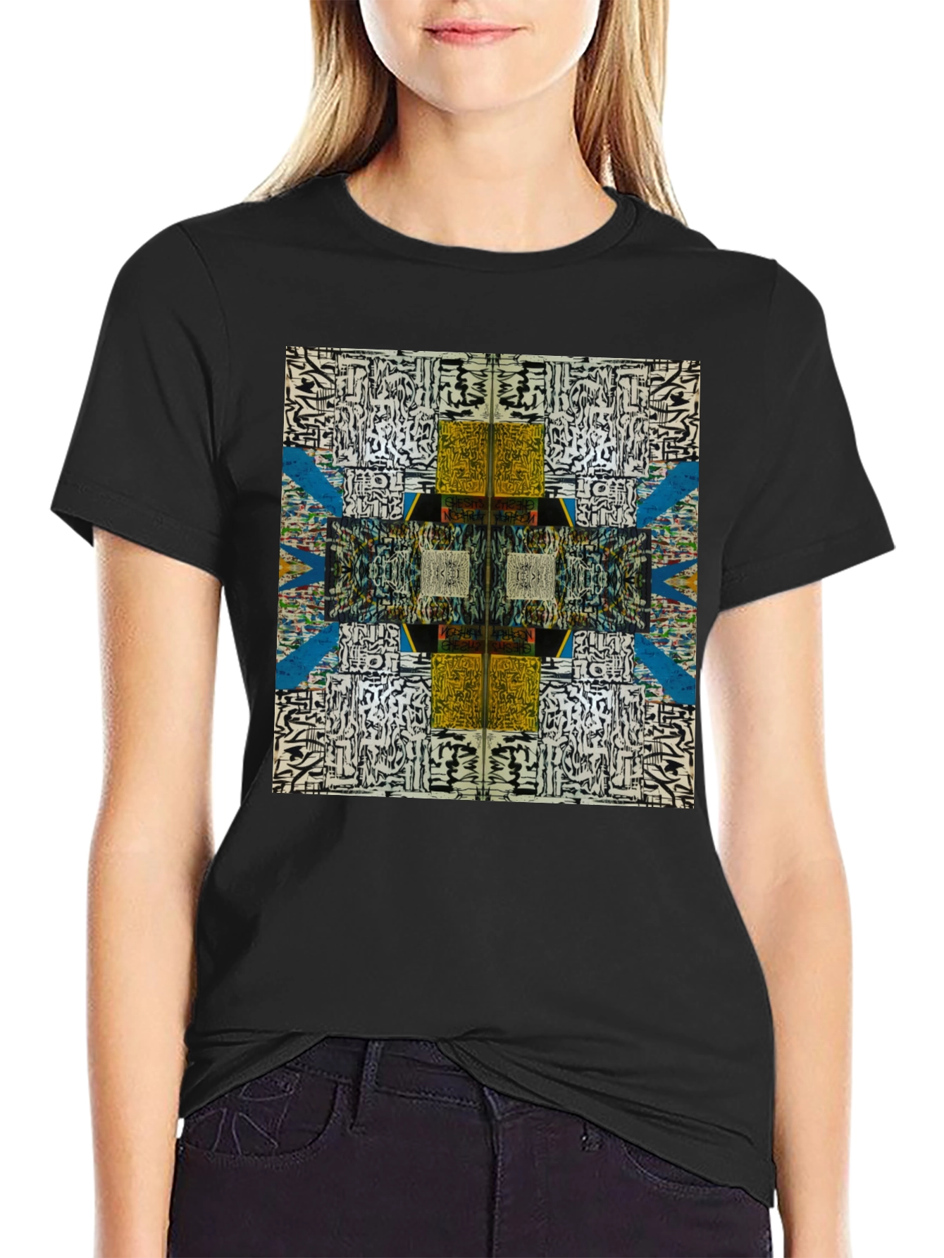 Black Abstract Graphic Print Black Tee view 2