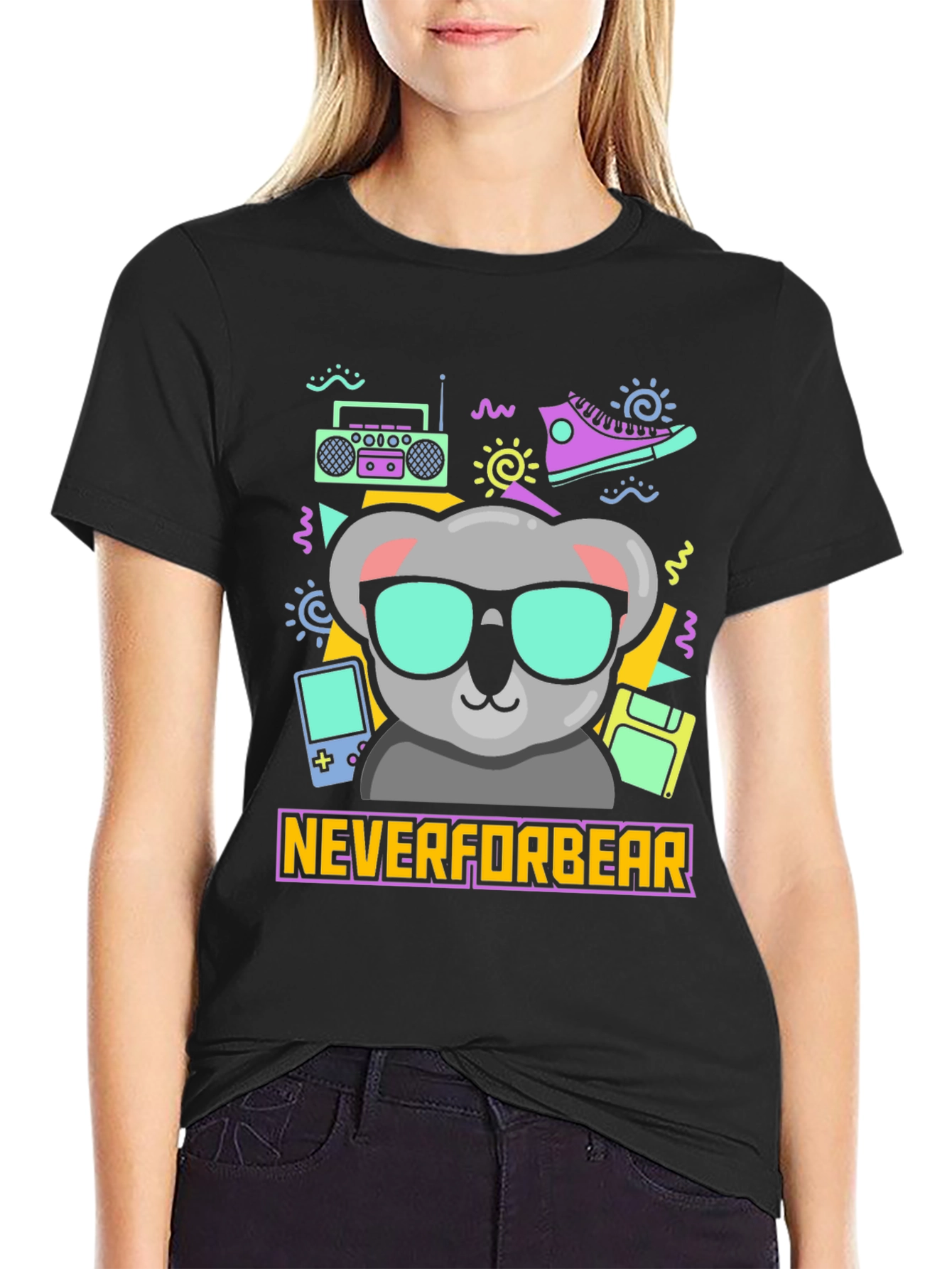 Black Cool Koala Retro T-Shirt - Neverforbear view 2