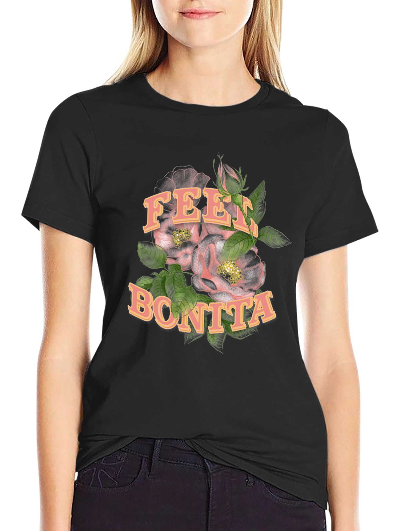 Black Feel Bonita Black Graphic T-Shirt view 2