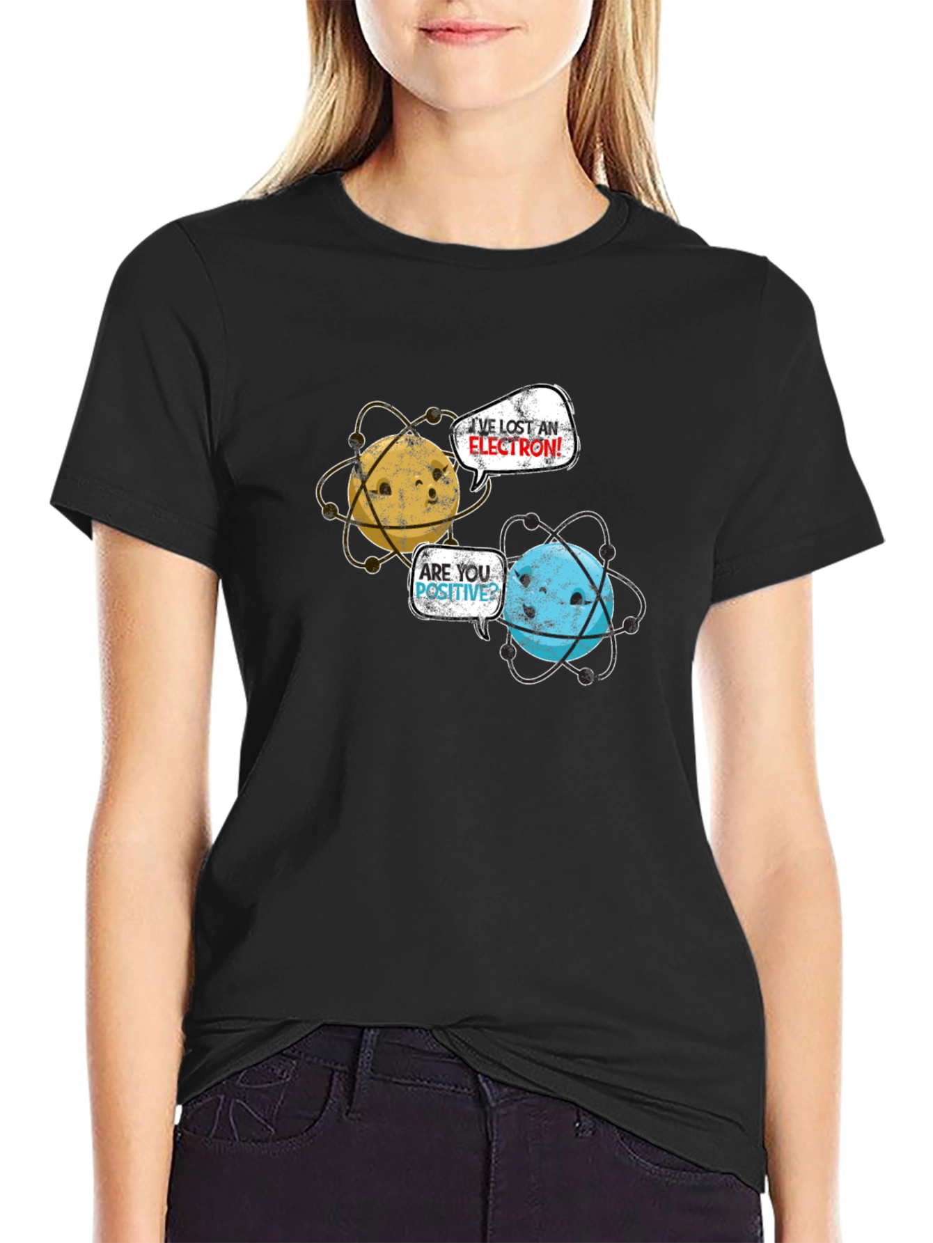 Black Funny Science Atom T-Shirt - Lost an Electron! view 2