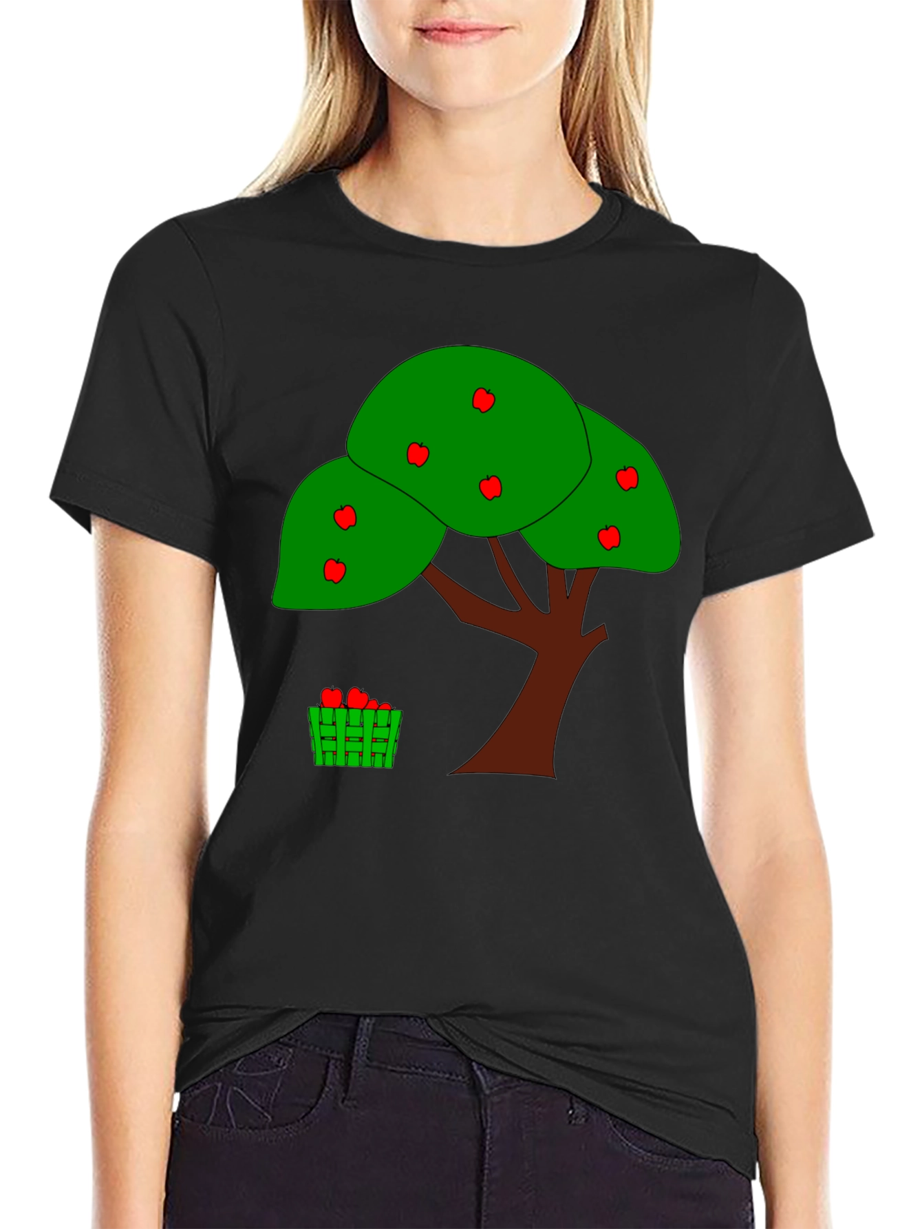 Black Apple Tree Graphic Print Black T-Shirt view 2