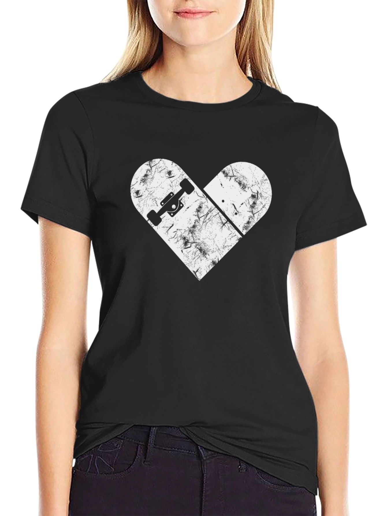 Black Skateboard Heart Graphic Tee - Cool Skater Design view 2