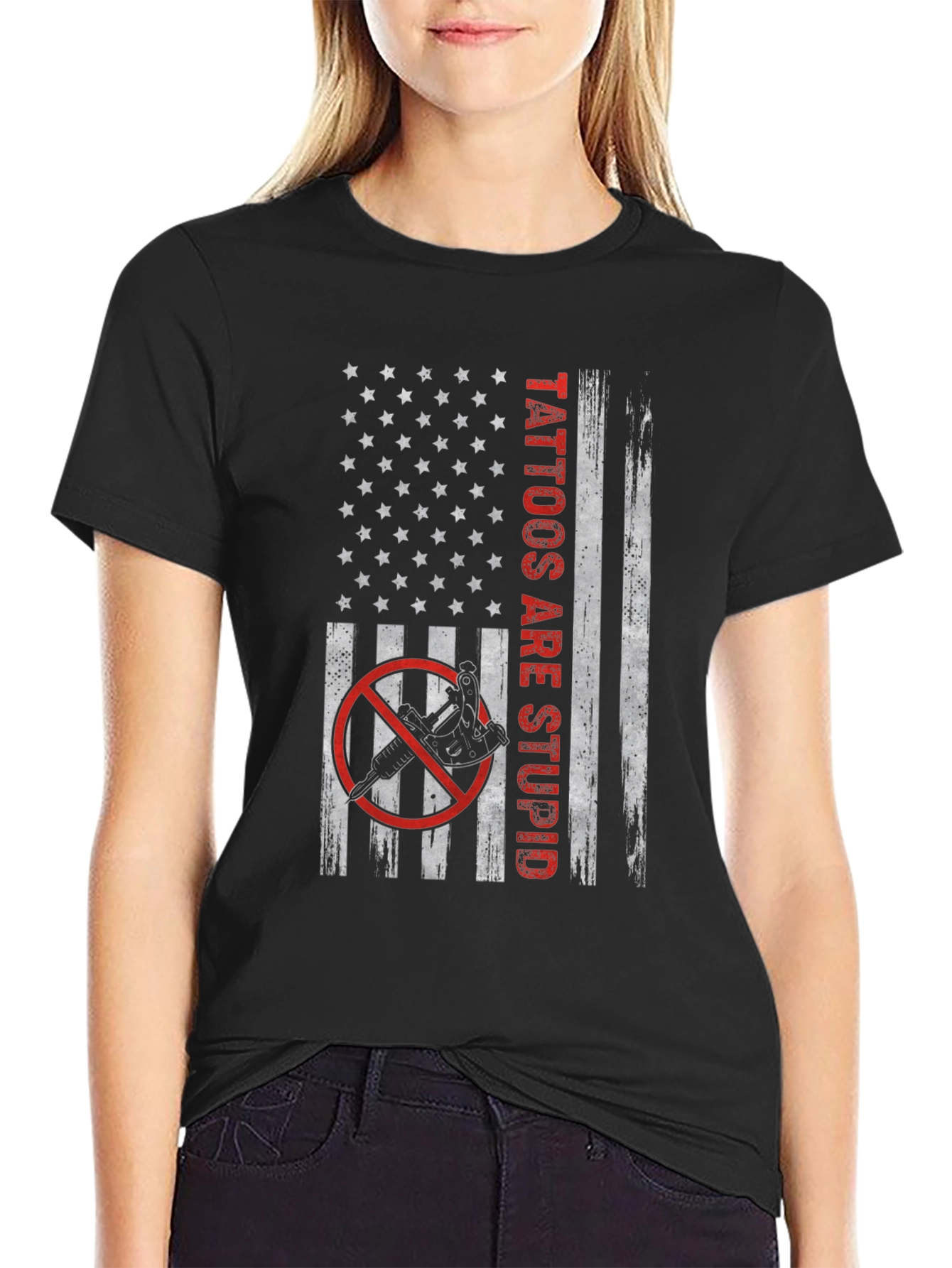 Black Tattoos Are Stupid Graphic T-Shirt - Patriotic Design view 2