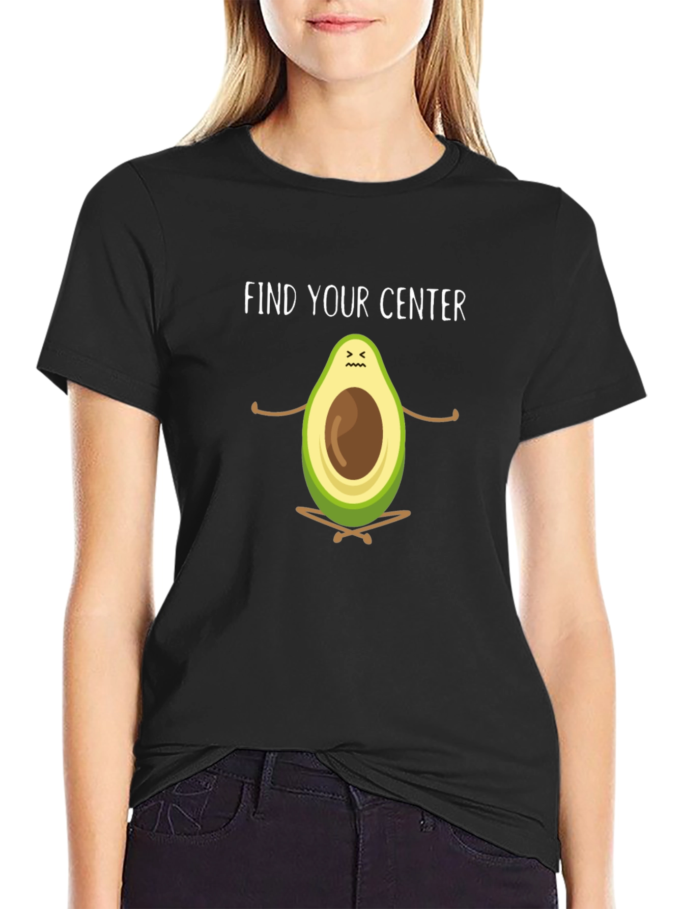 Black Find Your Center Avocado Meditation T-Shirt view 2