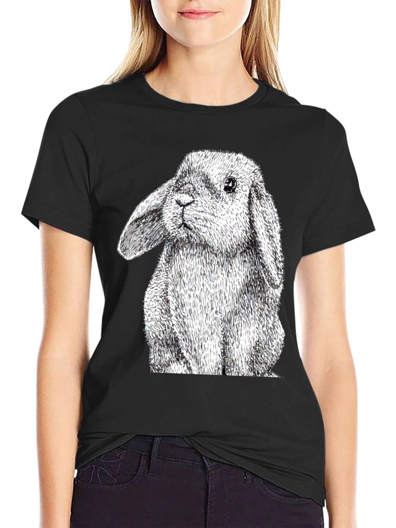 Black Rabbit Graphic Tee - Black Cotton T-Shirt view 2