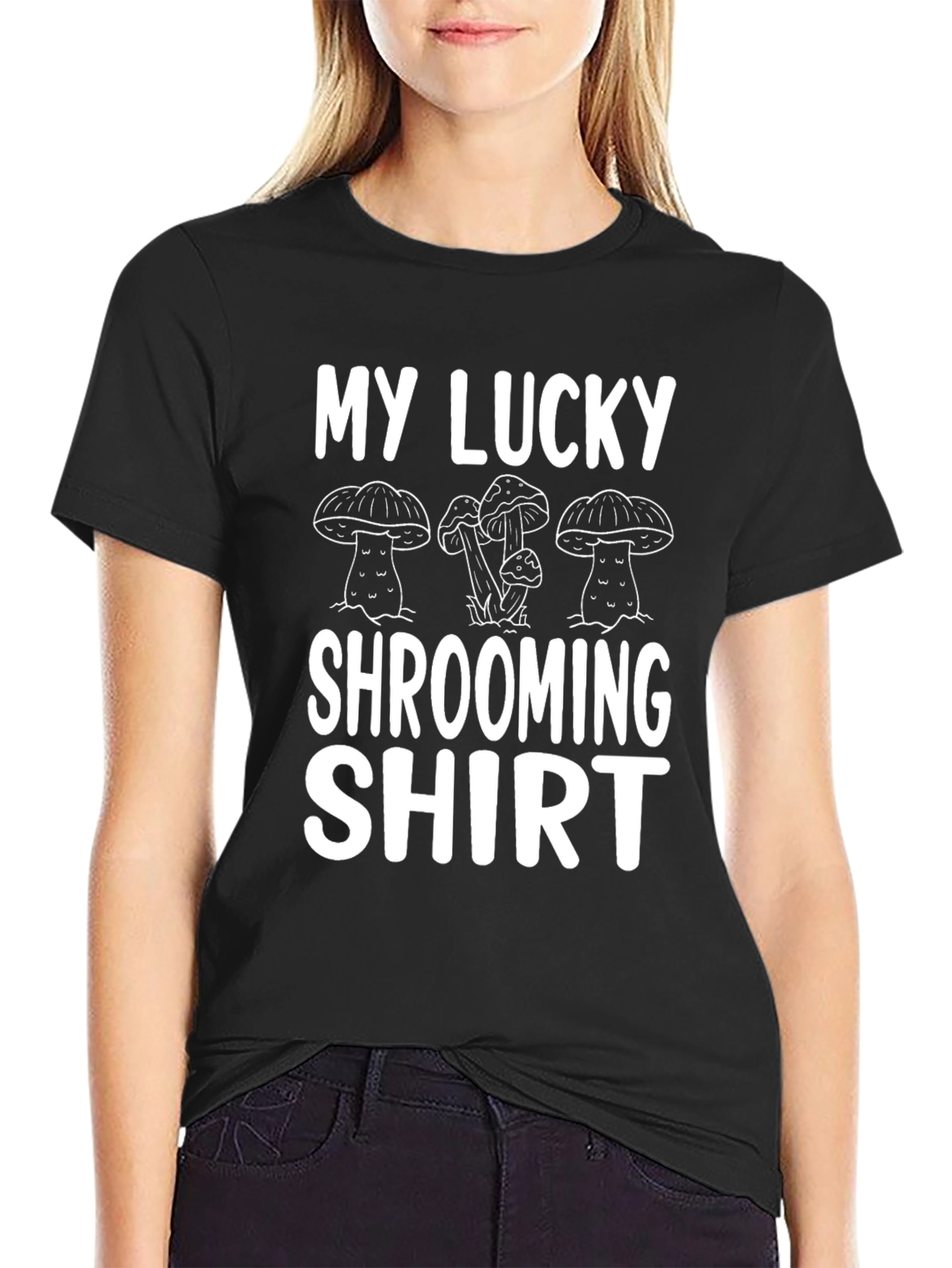 Black My Lucky Shrooming Shirt - Fun Graphic Tee view 2