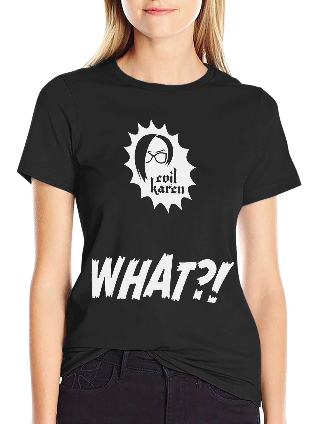 Black Evil Karen What?! Graphic Novelty T-Shirt view 2