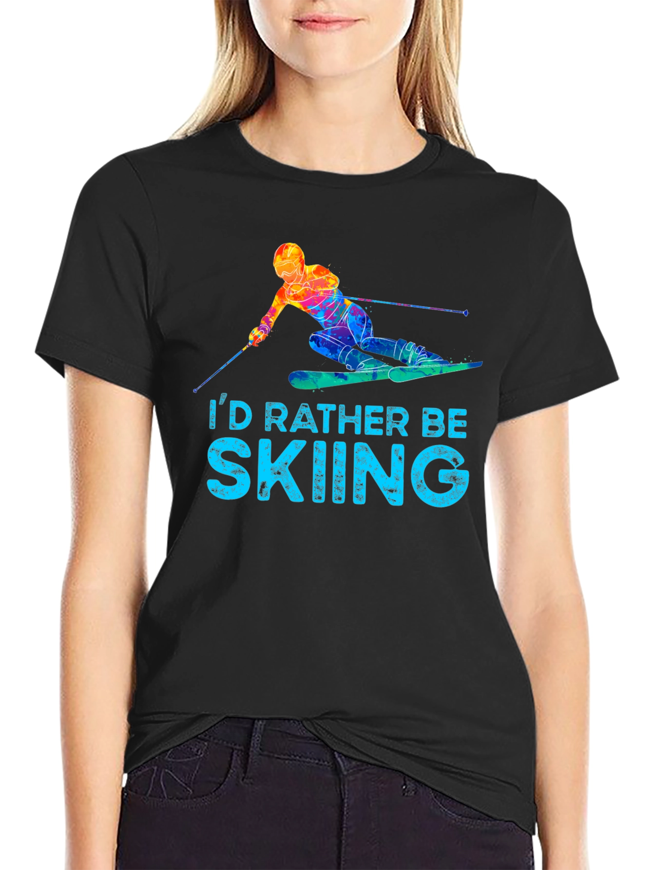 Black I'd Rather Be Skiing T-Shirt - Novelty Graphic Tee view 2