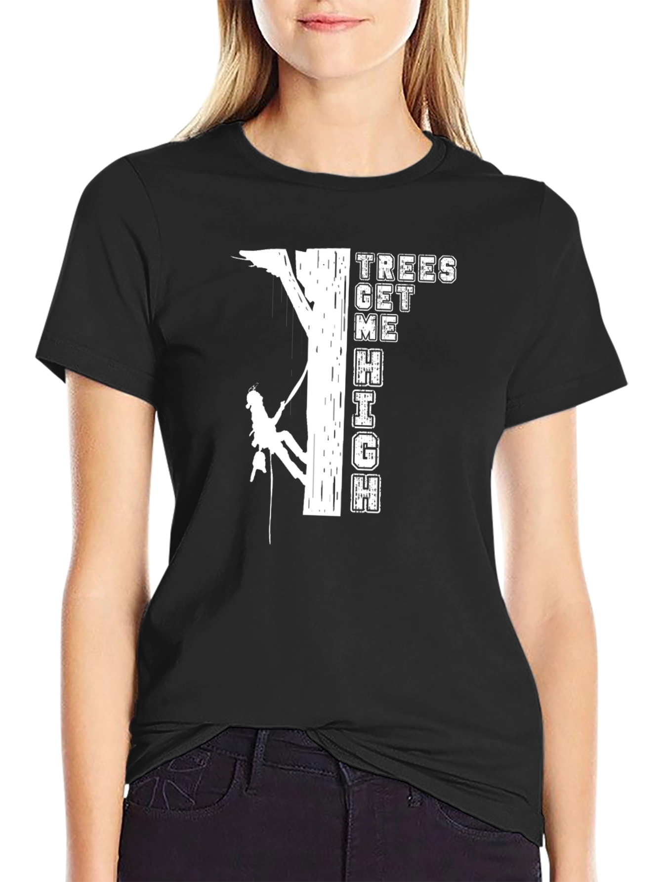 Black Trees Get Me High T-Shirt Climbing Design view 2